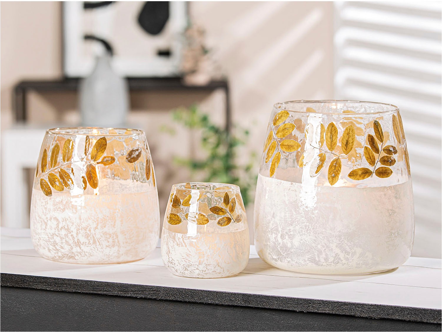 GILDE Teelichthalter »Kerzenhalter Foliage« 1-flammig, aus Glas, Höhe ca. 2 günstig online kaufen