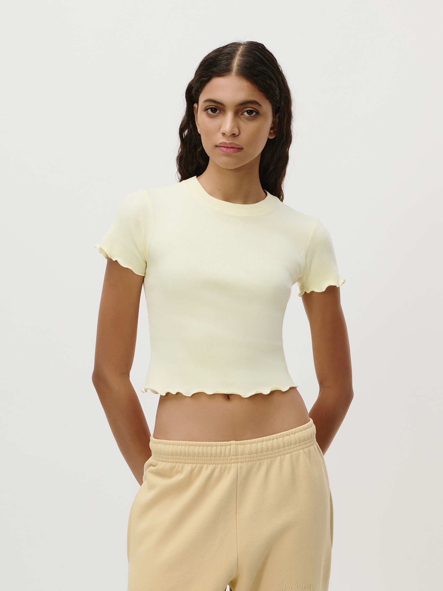 LeGer T-Shirt »Teresa, LeGer by Lena Gercke« mit Rippstruktur, kurze Form, slim fit