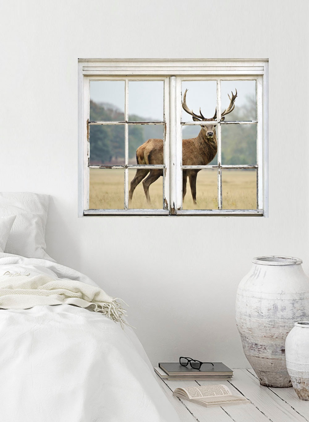 queence Wandsticker »Hirsch«, Wandsticker, Wandbild, selbstklebend, 3D, Fenster, Hirsch