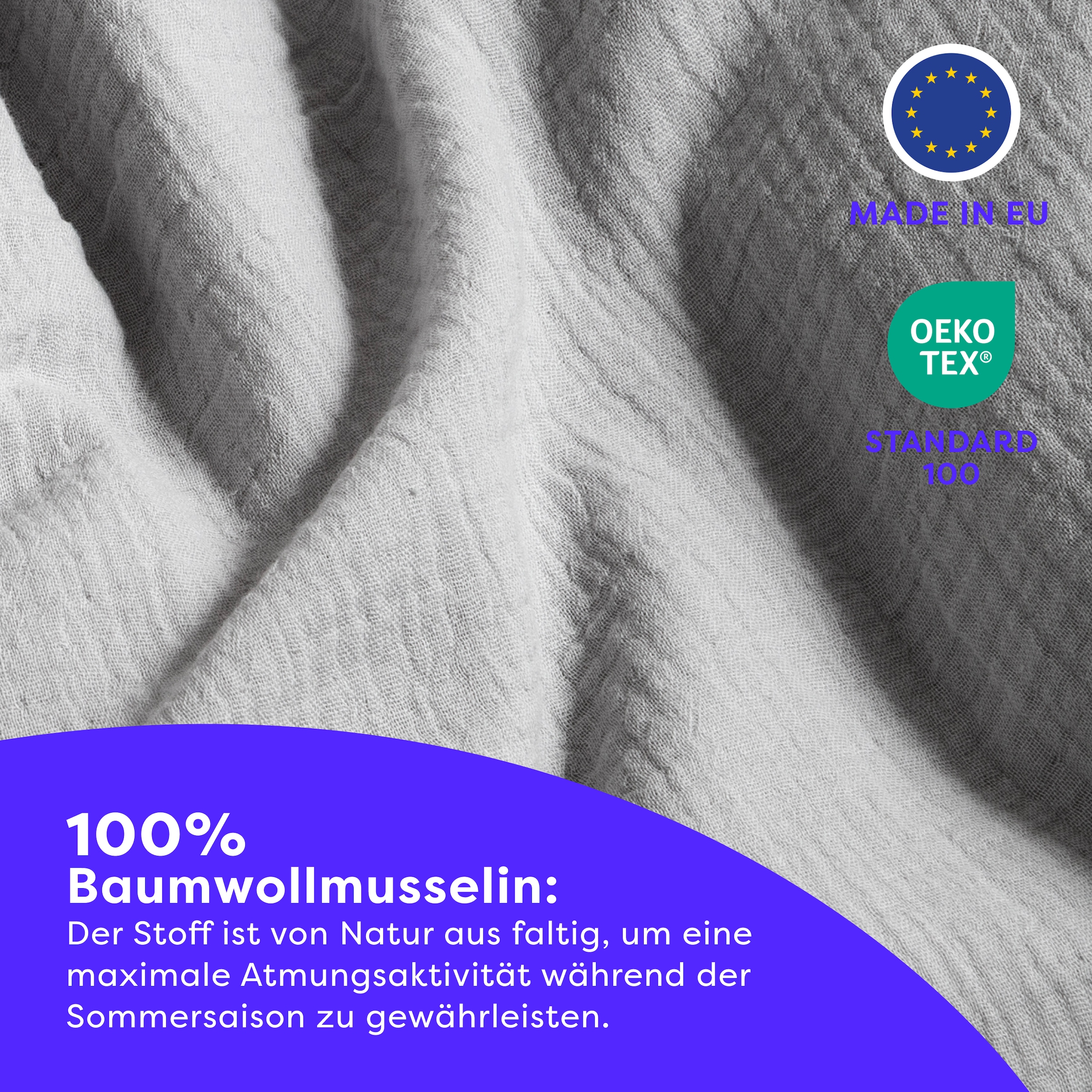 Wolkenfeld Bettwäsche »Wolkenfeld Premium Musselin mit Reißverschluss« 2 tlg. aus 100% Baumwolle – Atmungsaktiv & Weich – inkl. Kissenbezug 80x80