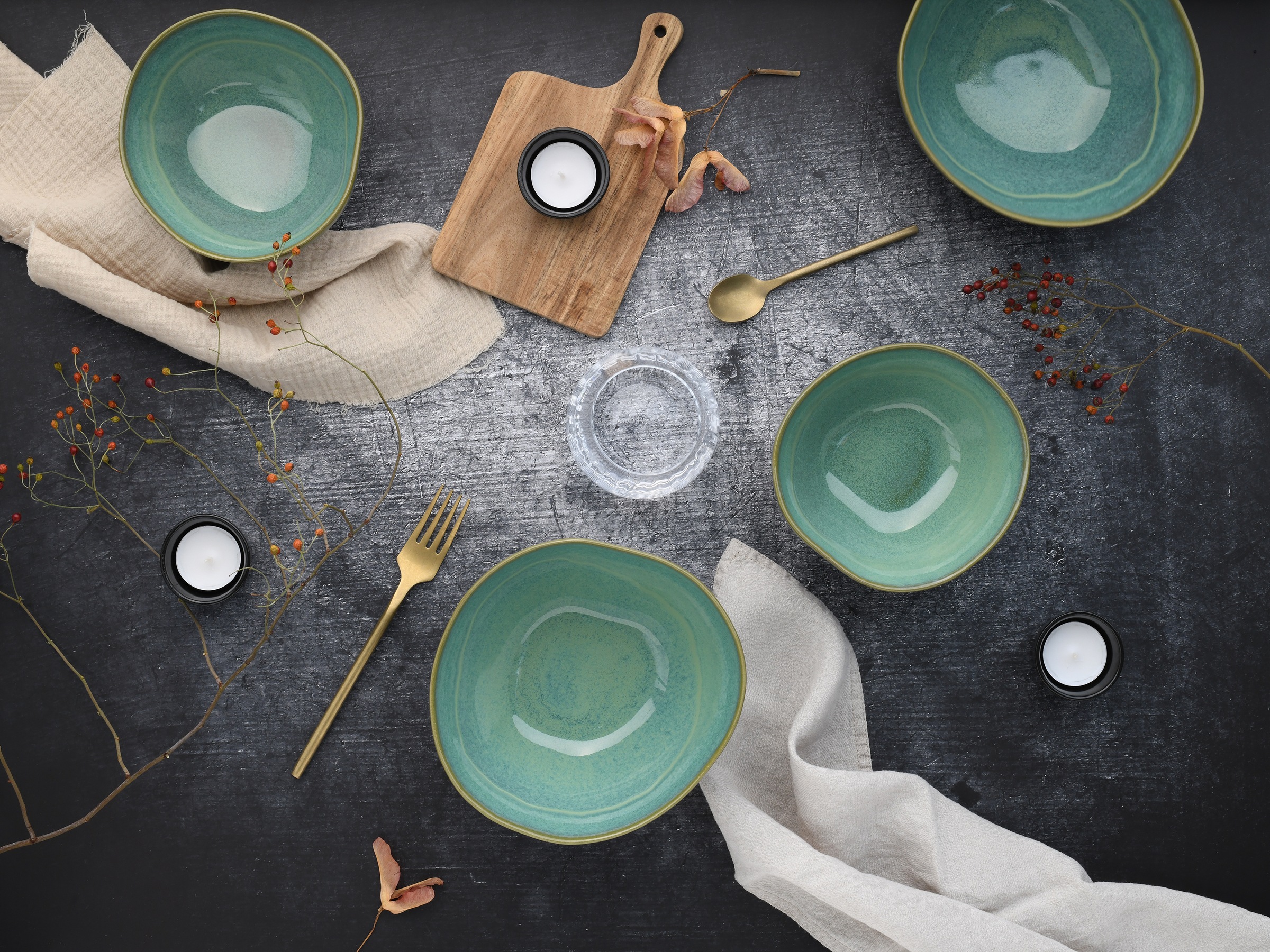 CreaTable Schale »Basalt Bio, Bowl Set 4-tlg«, 4 tlg., aus Steinzeug, Organische Form, Jedes Teil ein Unikat