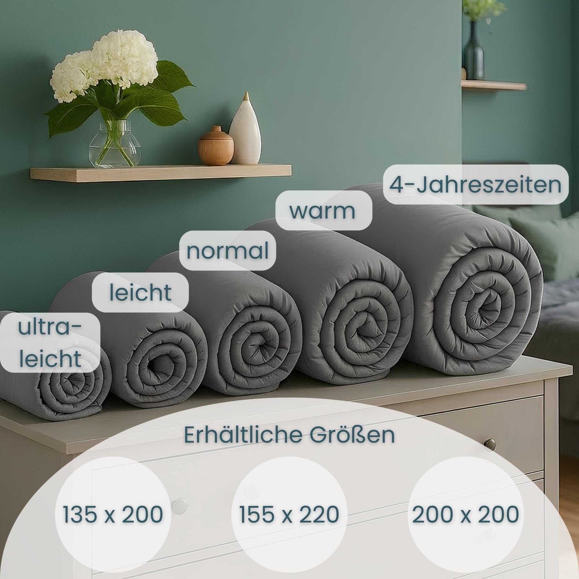 OTTO home Microfaserbettdecke »Clarra, Bettdecke 135x200 cm, 155x220 cm, 200x200 cm« extraleicht Füllung Polyester Bezug Polyester 1 Stk. tlg. Bettdecken in grün & grau, Sommer, Winter, 4 Jahreszeiten, Decke