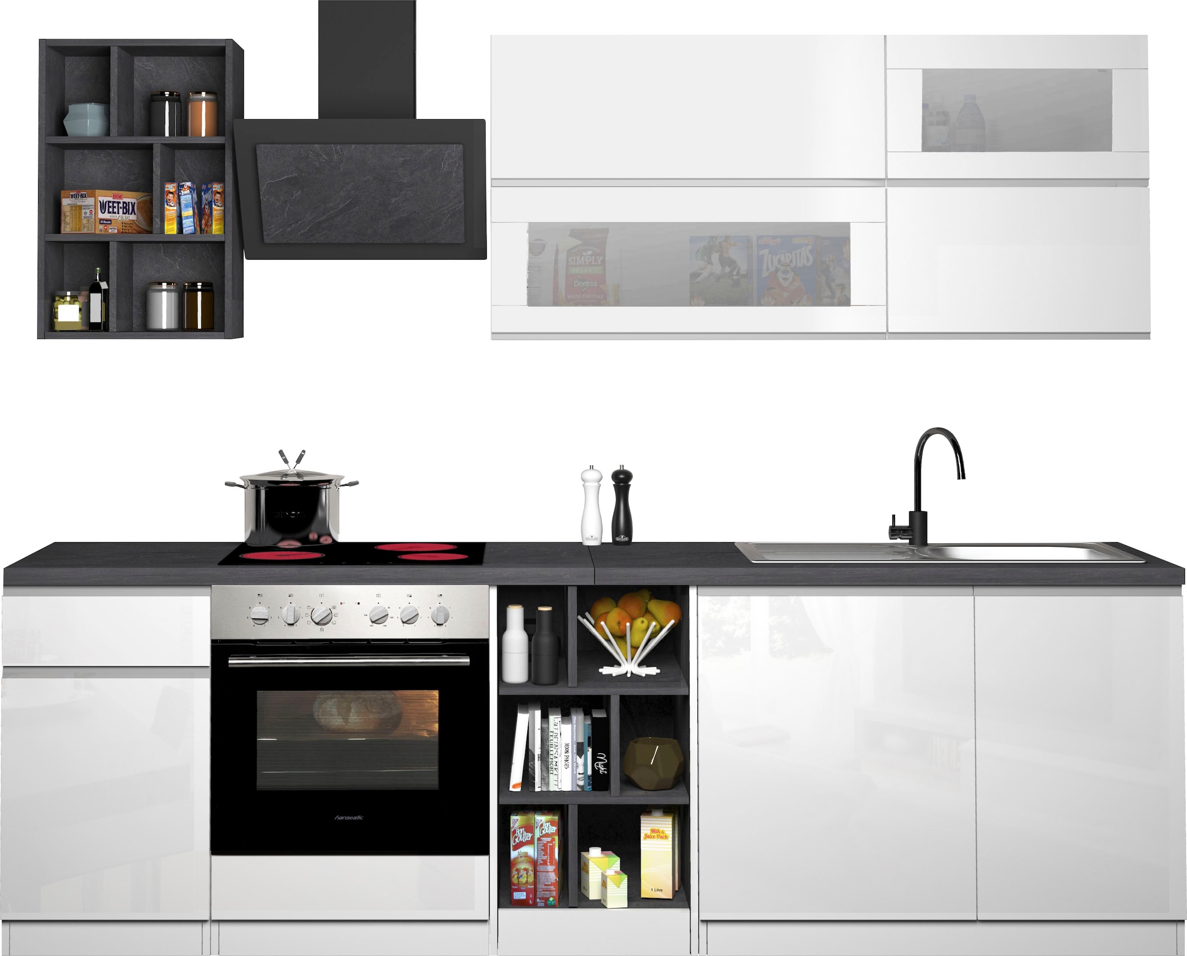 KOCHSTATION Küchenzeile »KS-Sole« Breite 256 cm, Hängeschränke mit Milchgla günstig online kaufen