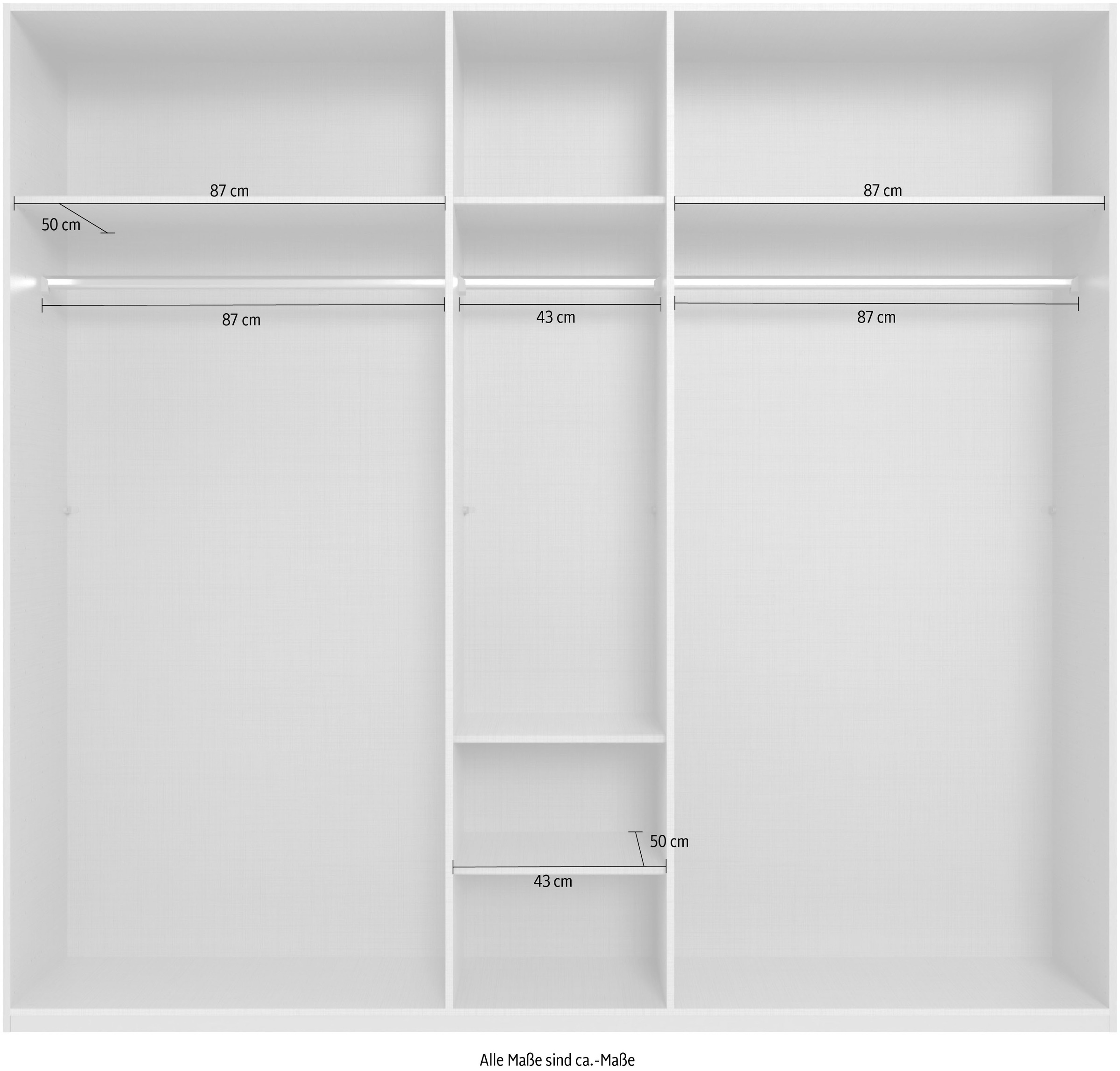 Wimex Kleiderschrank »Mugano, in 5 Breiten und 2 Höhen, Made in Germany«, (in Basic oder Premium Ausstattung mit 2 weiteren Einlegeböden), mit langen Griffstangen aus Metall, wahlweise mit oder ohne Spiegel