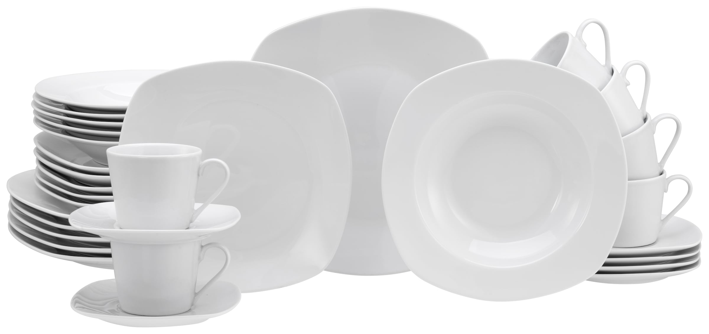 CreaTable Kombiservice »Geschirr-Set Amelie«, (Set, 30 tlg., Kaffeeservice und Tafelservice im Set, für 6 Personen), Service, weiß, quadratische Form, 30 Teile, für 6 Personen