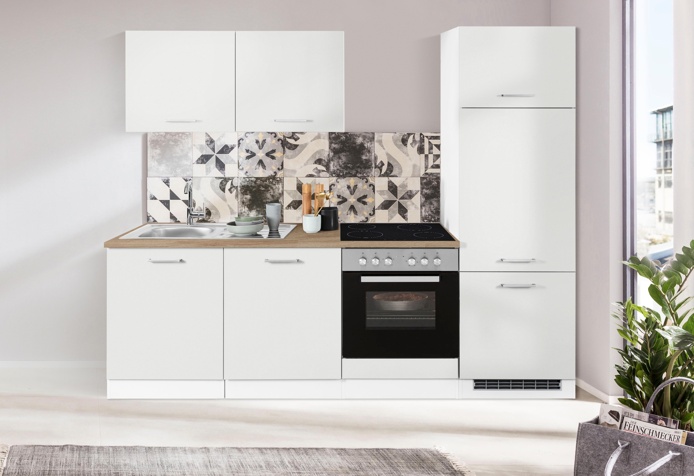 KOCHSTATION Küchenzeile »KS-Visby«, mit E-Geräten, Breite 240 cm inkl. Kühlschrank