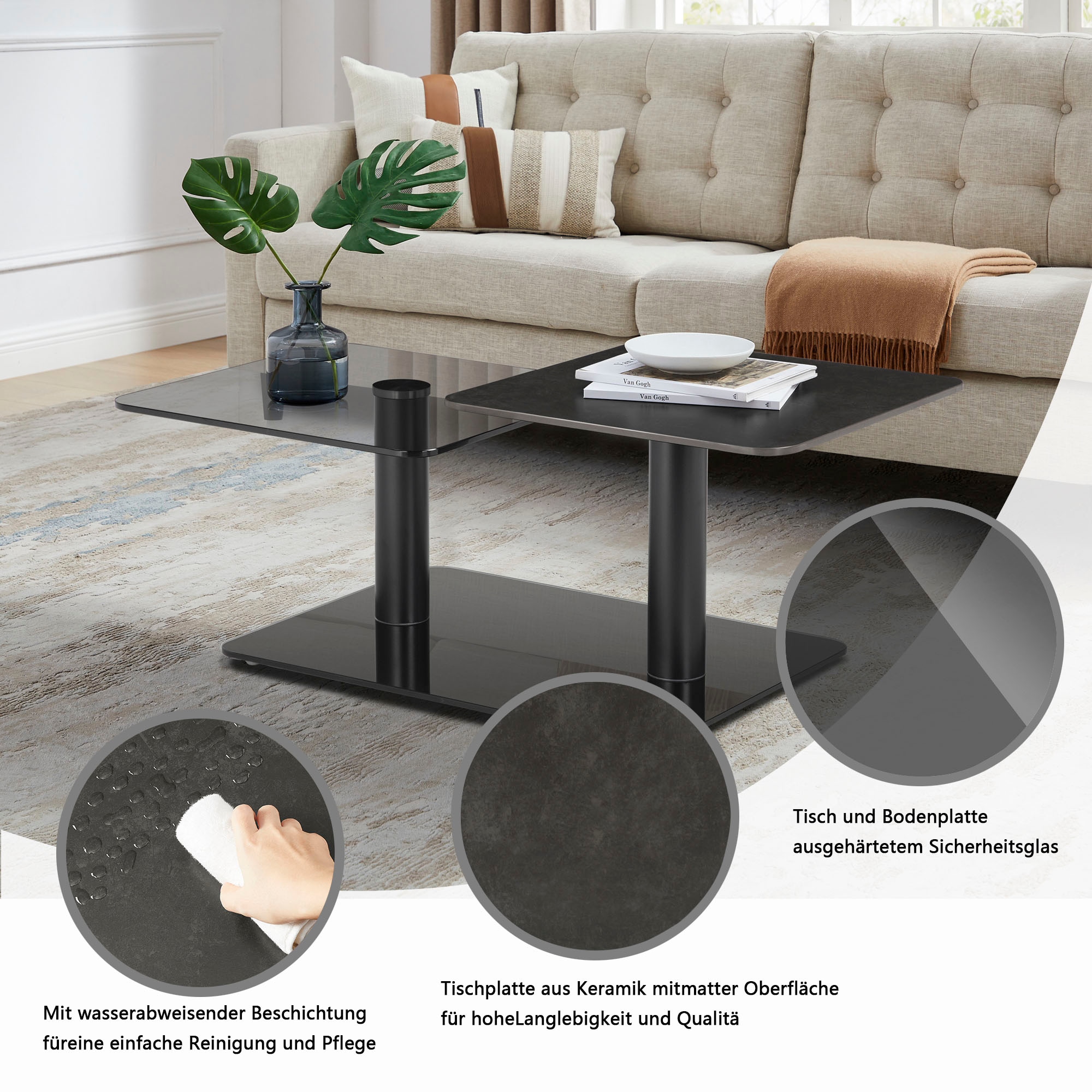 OTTO home Couchtisch »Craco« mit verschiebbarer Ablagefläche im puristischen Design