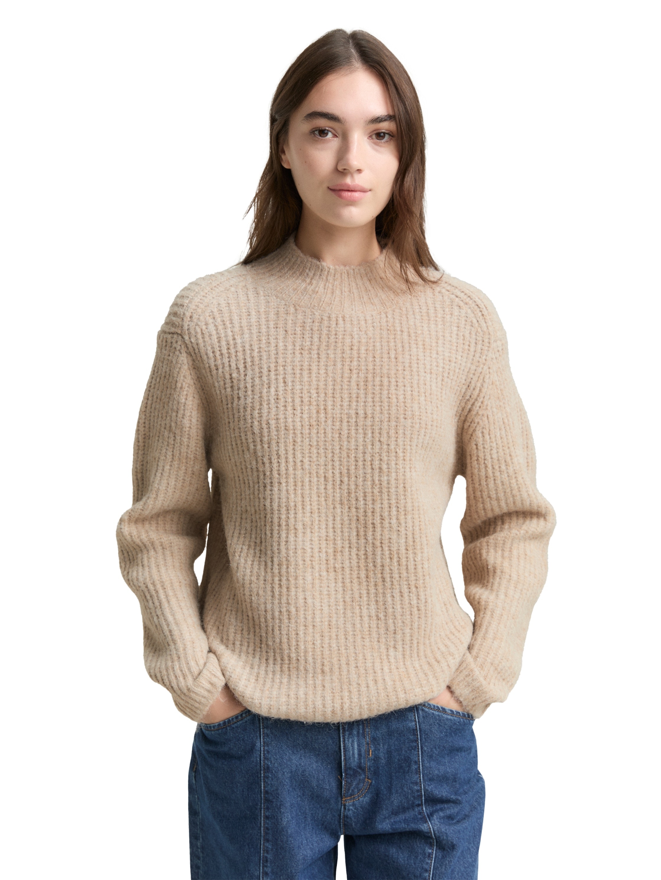 TOM TAILOR Denim Strickpullover mit Stehkragen