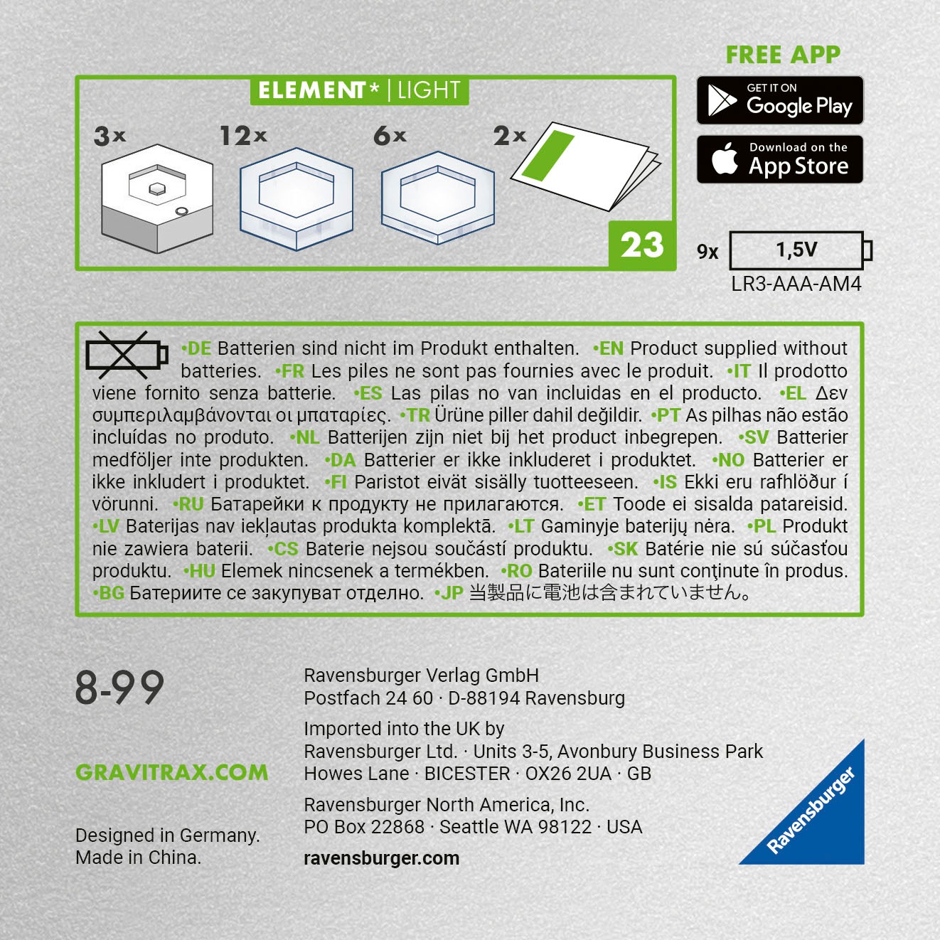 Ravensburger Kugelbahn-Bausatz »GraviTrax POWER Element Light«, Made in Europe