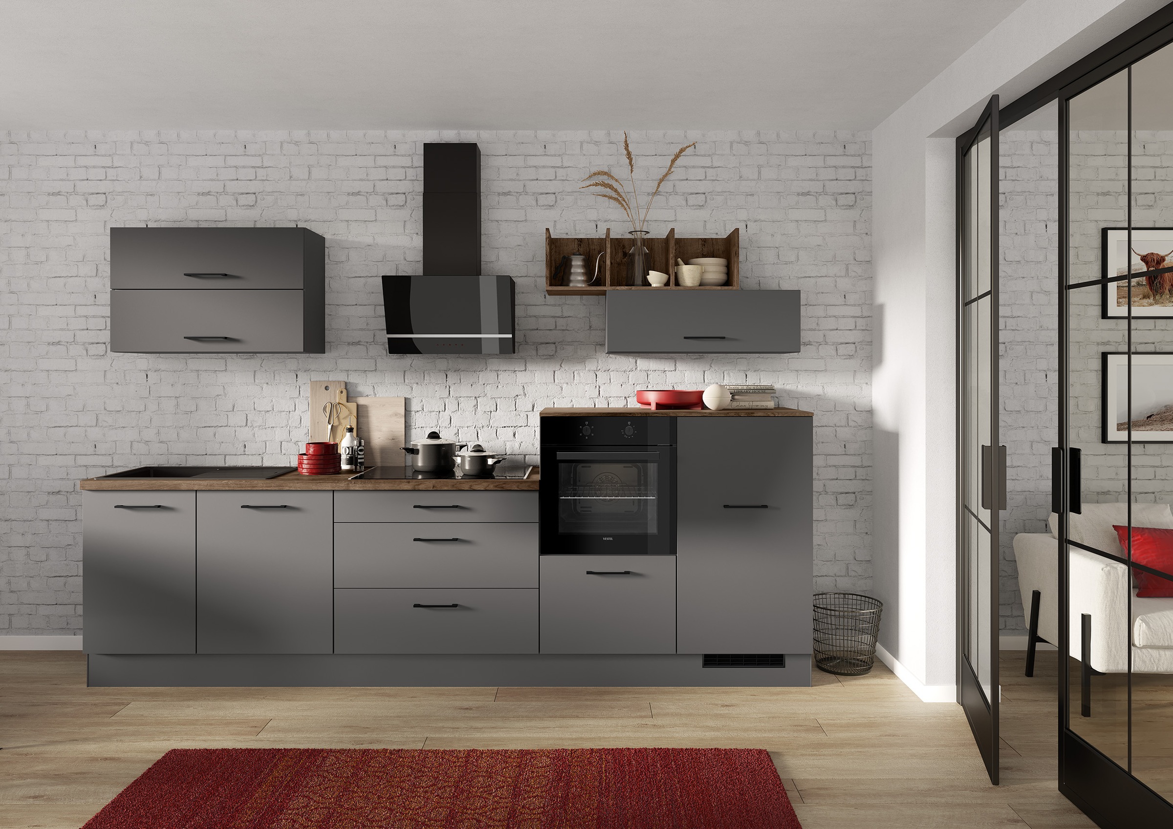 IMPULS KÜCHEN Küchenzeile »"New York", Schubkästen mit Soft-Close,«, wählbare Ausrichtung, Soft-Close-Schubkästen, Breite 320 cm