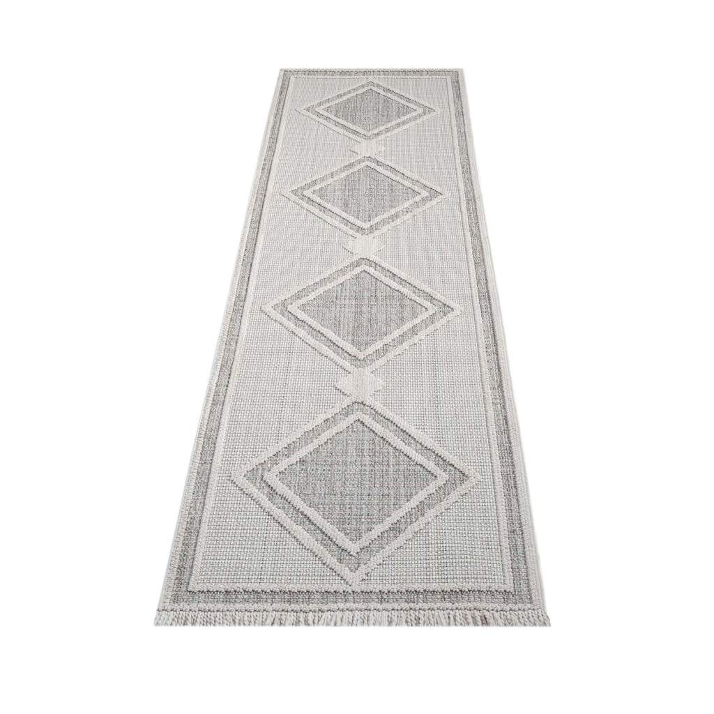 Carpet City Teppich »LINDO 8853«, rechteckig, 11 mm Höhe, Kurzflor, Hochtief-Muster/ 3D-Effekt, Fransen, Boho-Stil, Wohnzimmer