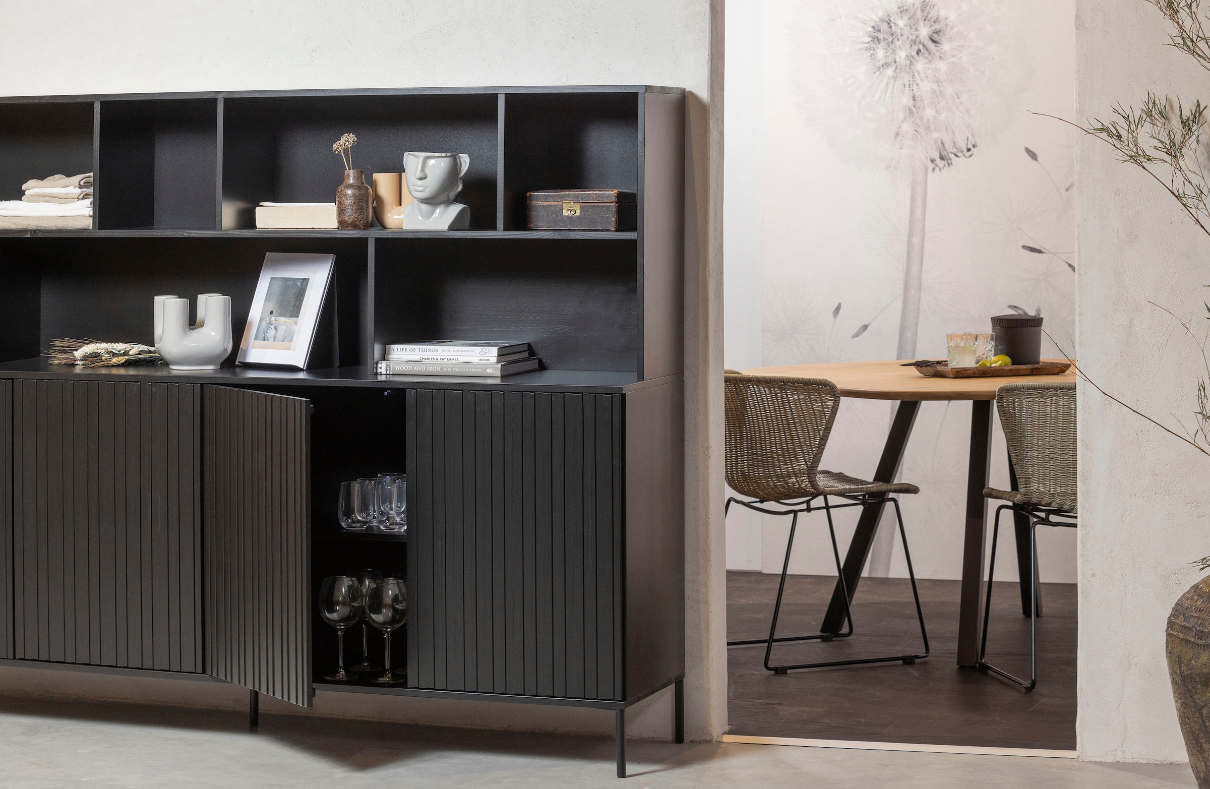 WOOOD Buffet »Gravu«, viel Stauraum, Push-to-Open Funktion, H 150 cm x B 200 cm