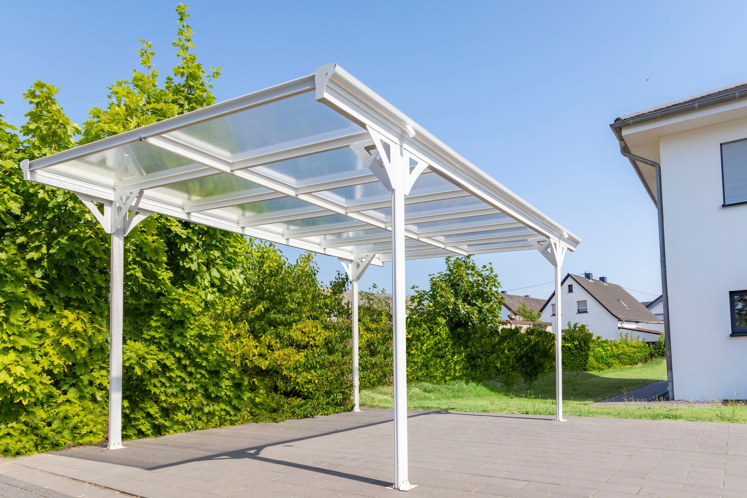 WESTMANN Einzelcarport »Flachdach«, Aluminium, 280 cm, Weiß, aus Aluminium, inkl. Regenrinne und Schrauben-Kit