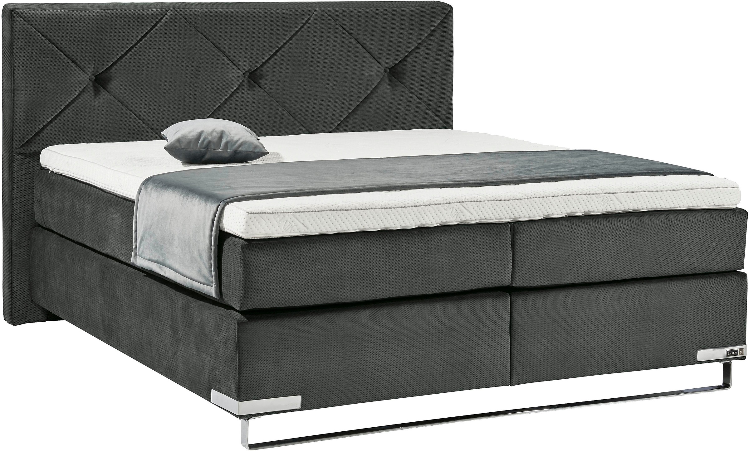 GALLERY M branded by Musterring Boxspringbett »Dubai«, Kufe in Chrom, 3 Härtegrade, Kopfteil mit Knopfheftung