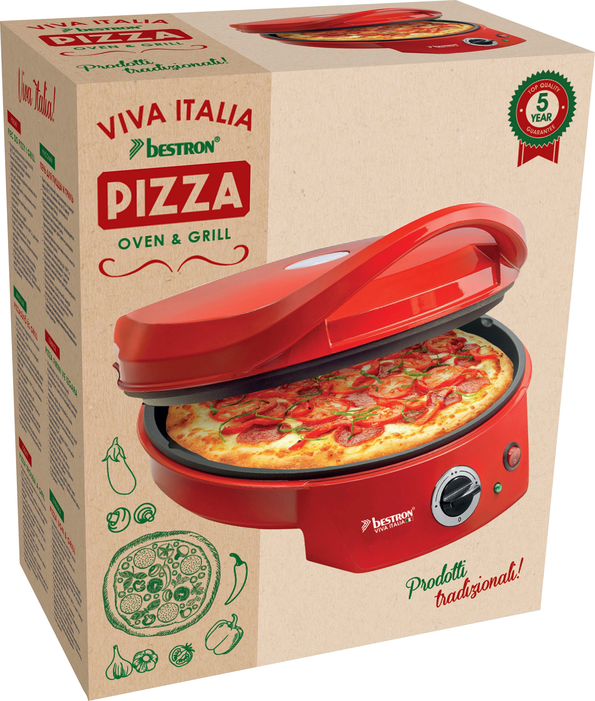 bestron Pizzaofen »APZ400 Viva Italia«, Ober-/Unterhitze, Bis max. 180°C, 1800 Watt, Rot