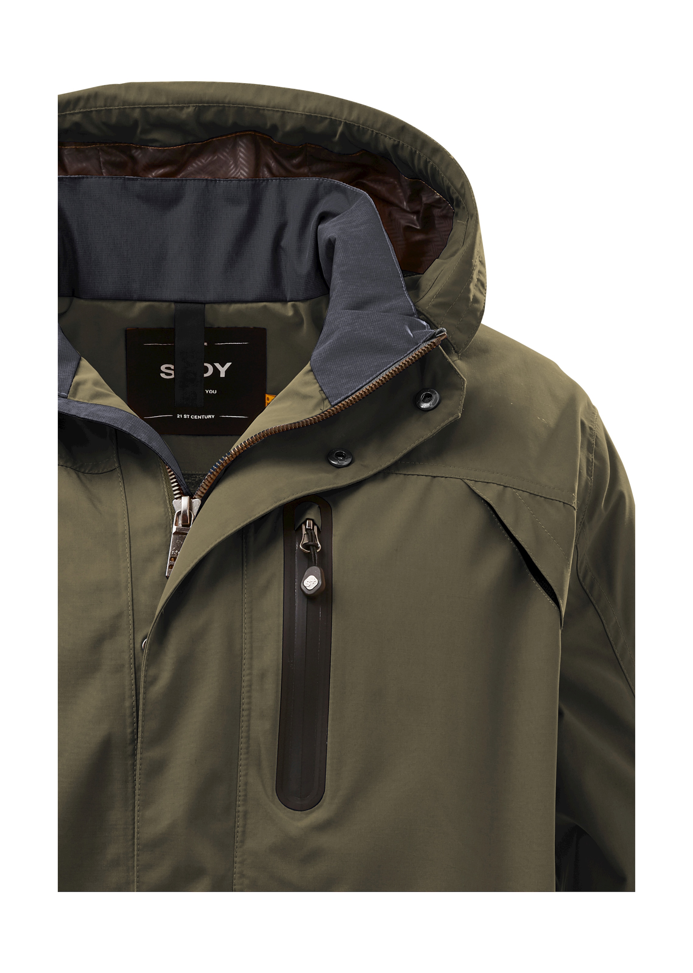 STOY Outdoorjacke »STS 12 MN JCKT«, Stylische, wasserdichte Jacke mit abnehmbarer Kapuze und Kunstfell