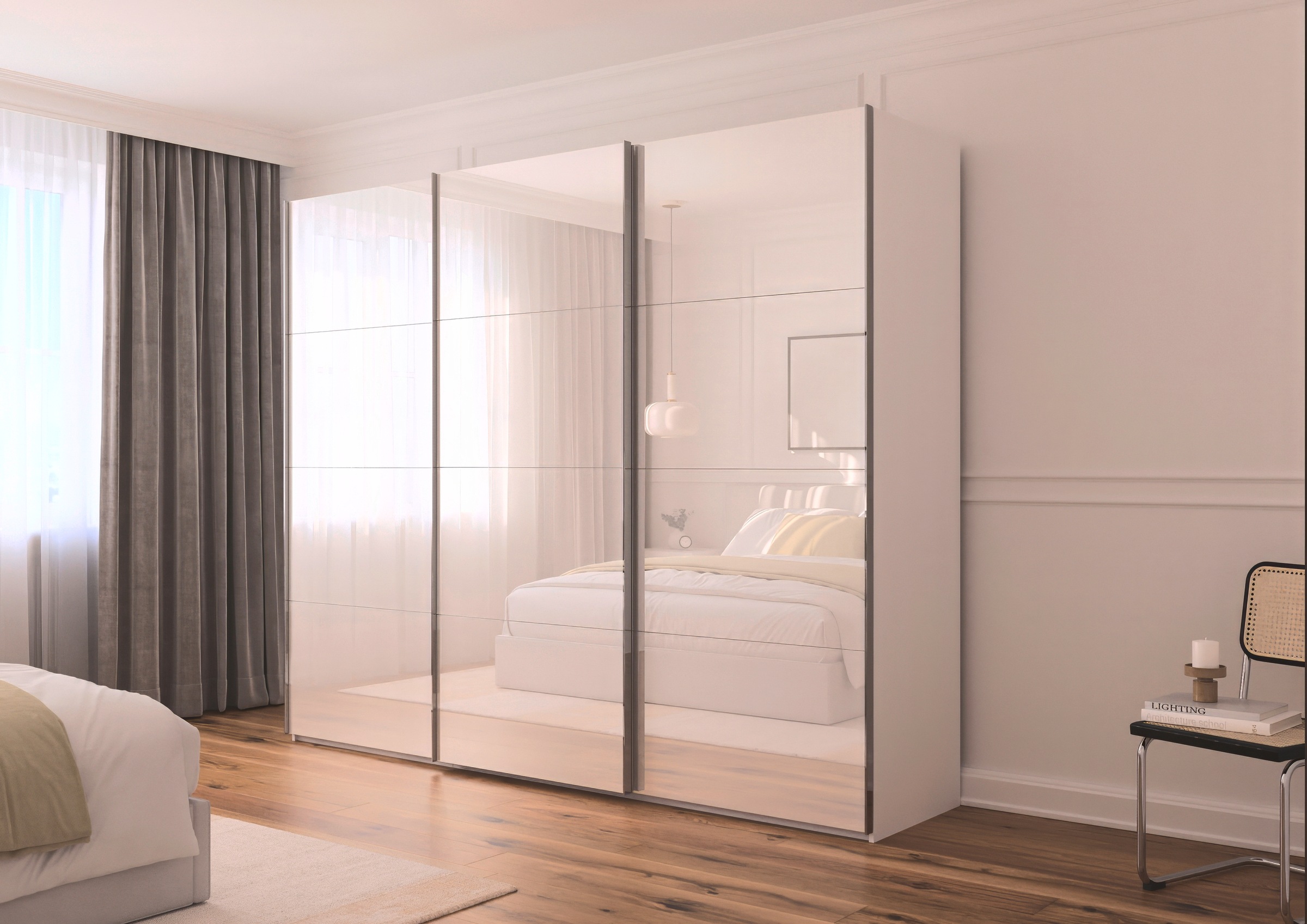 rauch Schwebetürenschrank »Kleiderschrank Schrank Garderobe Schlafzimmerschrank SCALE-FYRA«, edle viergeteilte Türen mit Glas-Front viele Farben MADE IN GERMANY