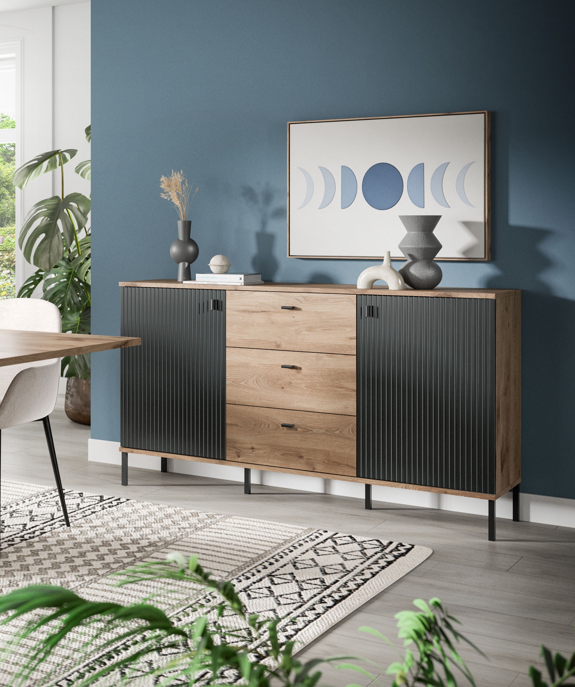 INOSIGN Sideboard »TREVERK, Breite: 154 cm, hochwertige MDF-Front schwarz tiefzieh« 1 Stk. tlg. Sideboard, Wohnzimmer, Esszimmer