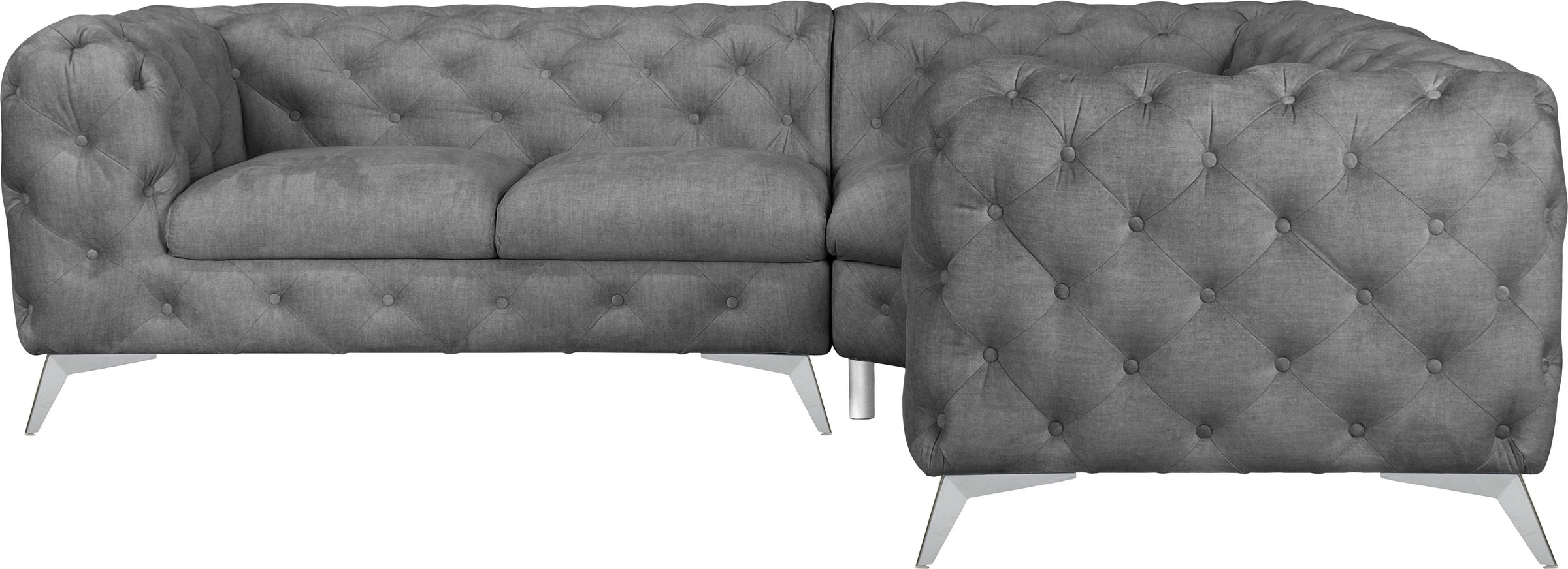 Leonique Chesterfield-Sofa »Ecksofa GLYNIS L-Form mit Wellenunterfederung, Maße B/T/H 264/264/75cm«, aufwändige Knopfheftung, moderne Chesterfield Optik, Fußfarbe wählbar