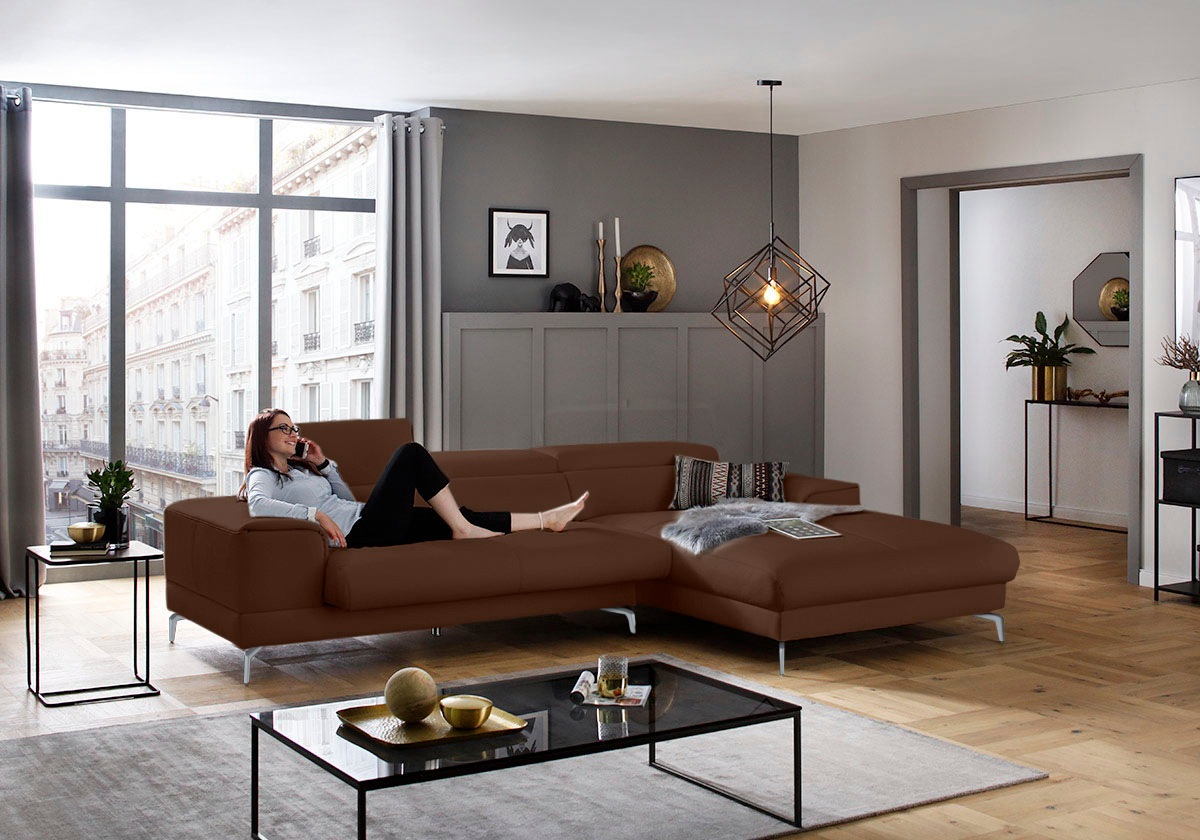 W.SCHILLIG Ecksofa »piedroo, Designsofa mit tollem Sitzkomfort, bequem und elegant, L-Form«, Kopfteilverstellung, wahlweise mit Sitztiefenverstellung, Breite 303cm