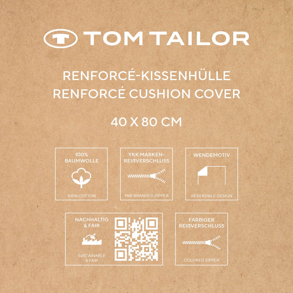 TOM TAILOR HOME Kissenhülle »new bedroom, MEDIUM STRIPES, 40x40cm oder 40x80cm«, (1 St.), mit farbigem Markenreißverschluss