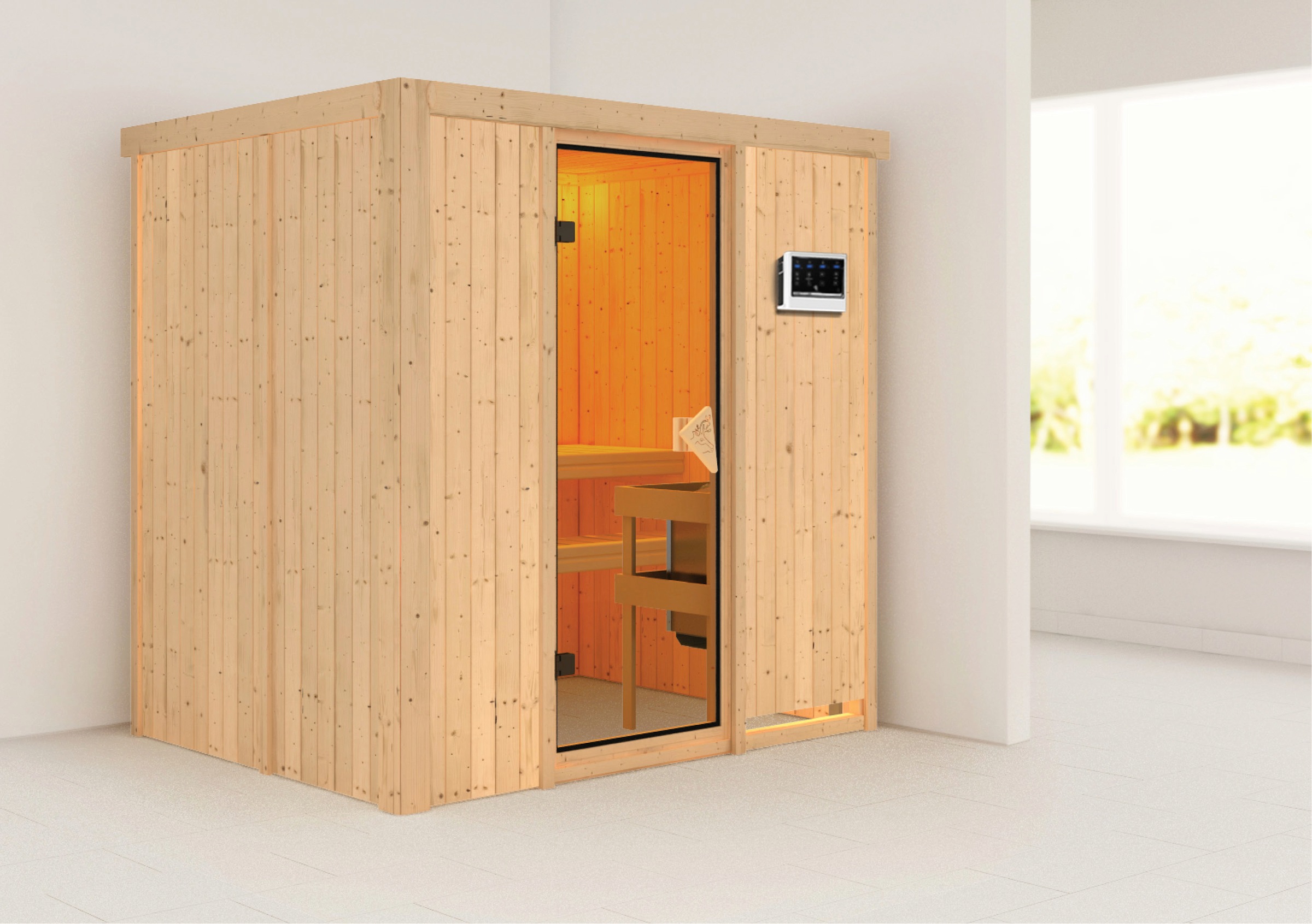 Karibu Sauna »Finja« Set,  3,6-kW-Bio-Plug & Play Ofen mit externer Steuerung