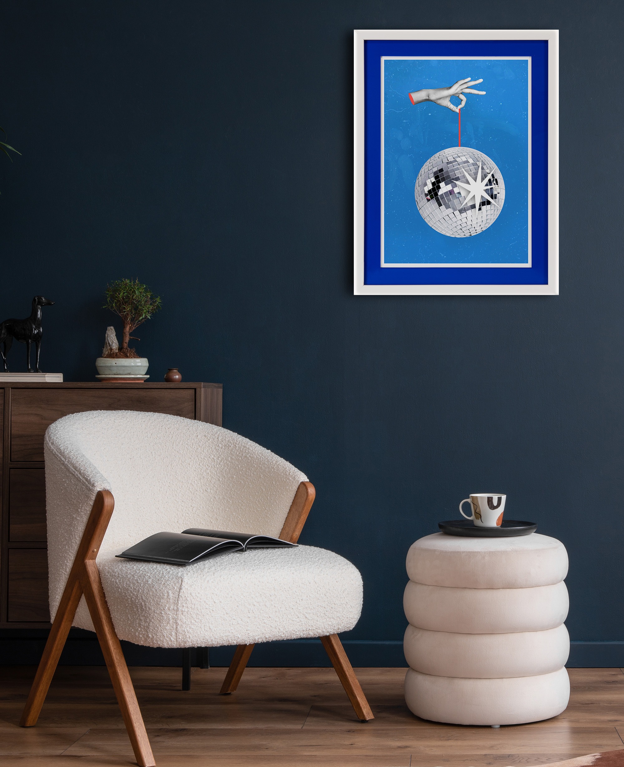 queence Bild mit Rahmen »Discokugel, glitzer, 70er«, Fashion, (1 St.), Poster mit buntem Acrylglas Passepartout