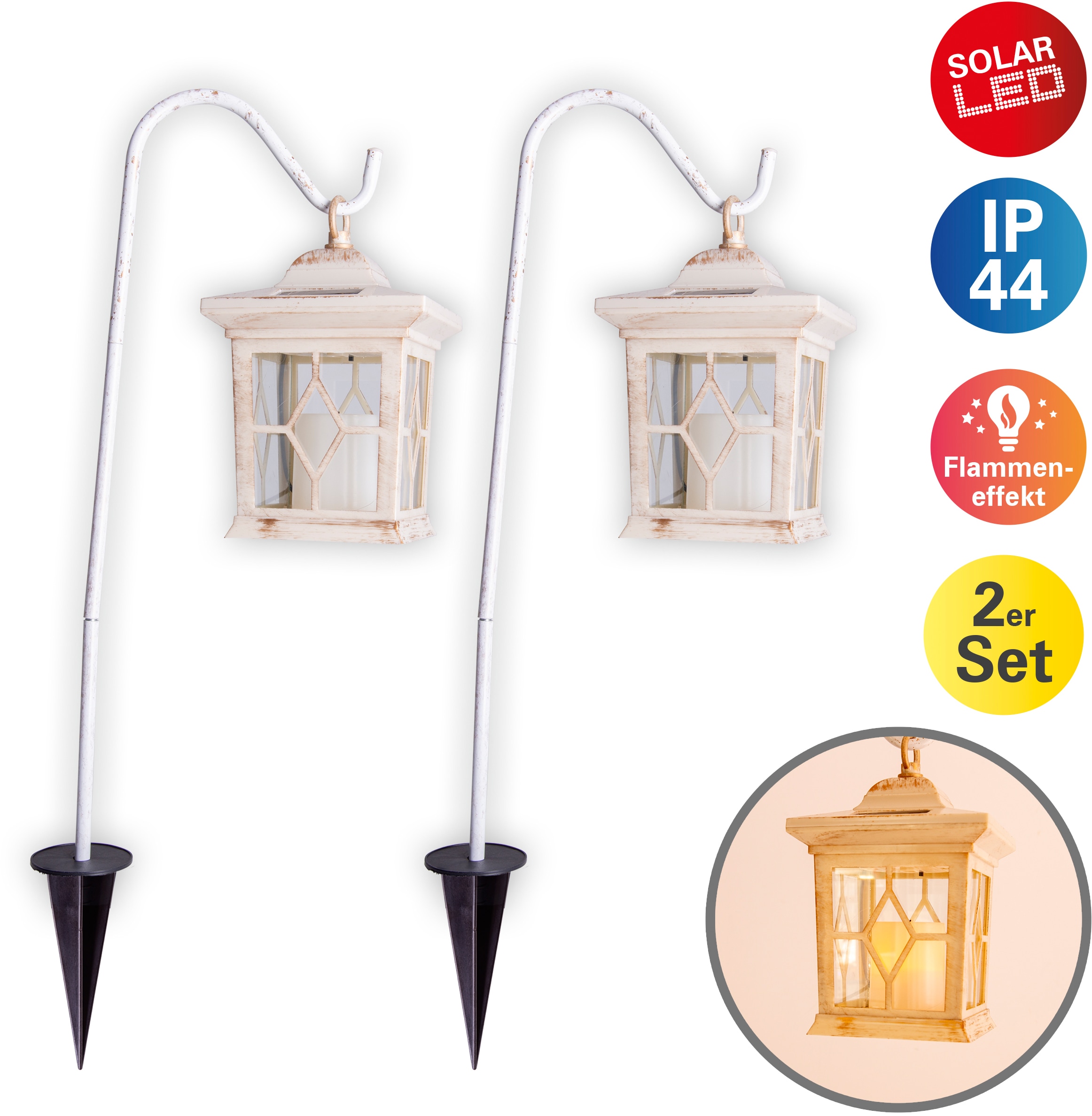 näve LED Solarleuchte »Laterne«, 2 flammig, Leuchtmittel LED-Modul | LED fest integriert, 2er-Set LED-Outdoor-Erdspieß "Laterne",je 1x LED / 0,06W