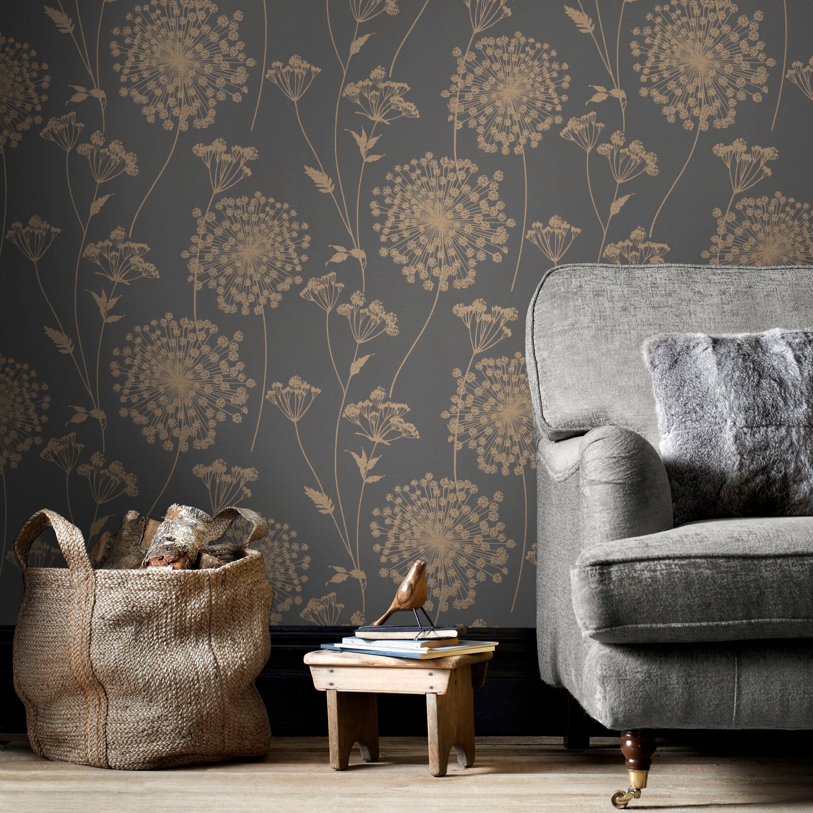 WOW Vliestapete »Feld Grau« geblümt geprägt FSC® zertifiziert, mit lebhaftem Druck, 10 Meter Länge