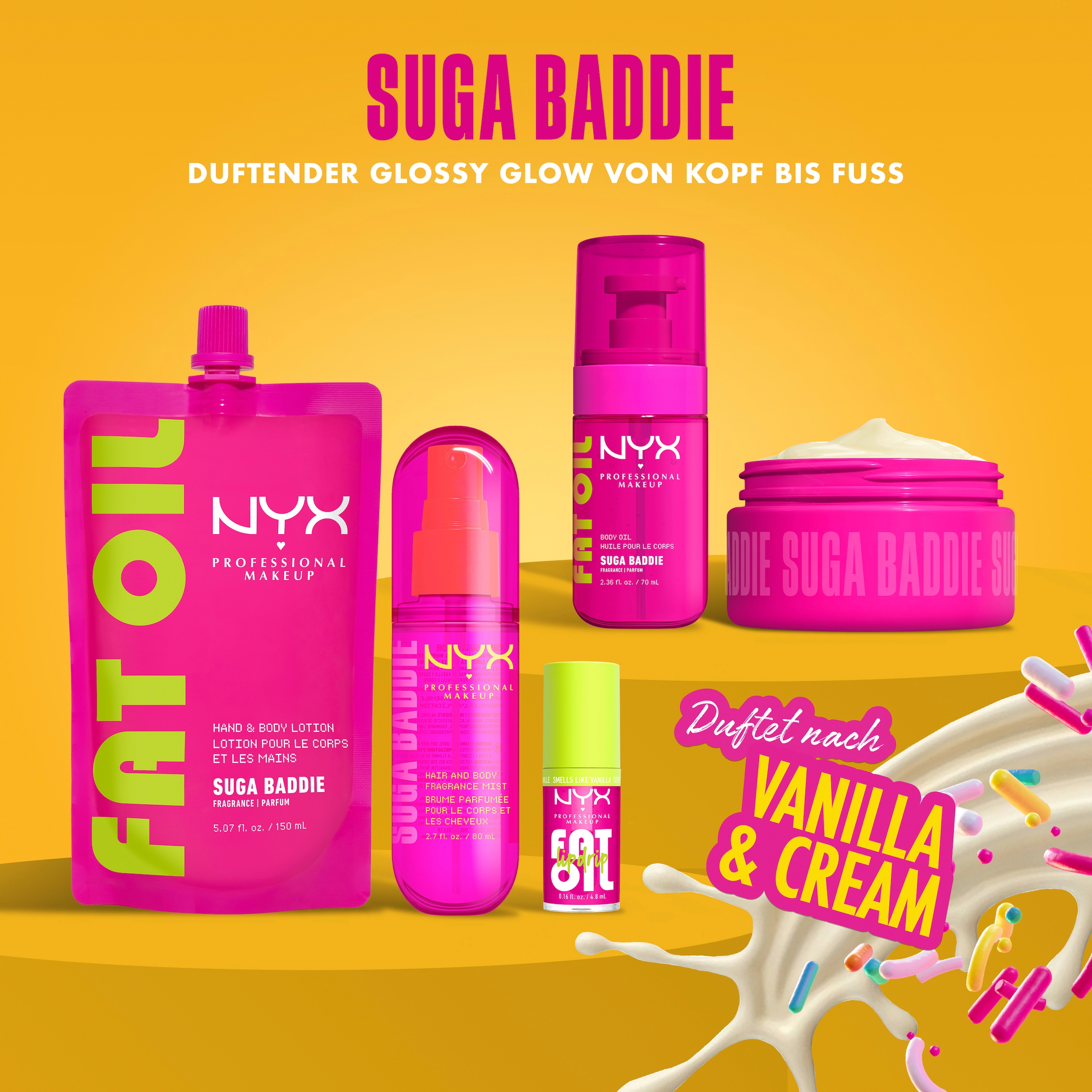 NYX PROFESSIONAL MAKEUP Bodyspray »SUGA BADDIE HAIR & BODY MIST« duftet nach Vanilla & Cream für ultimative Baddie-Vibes