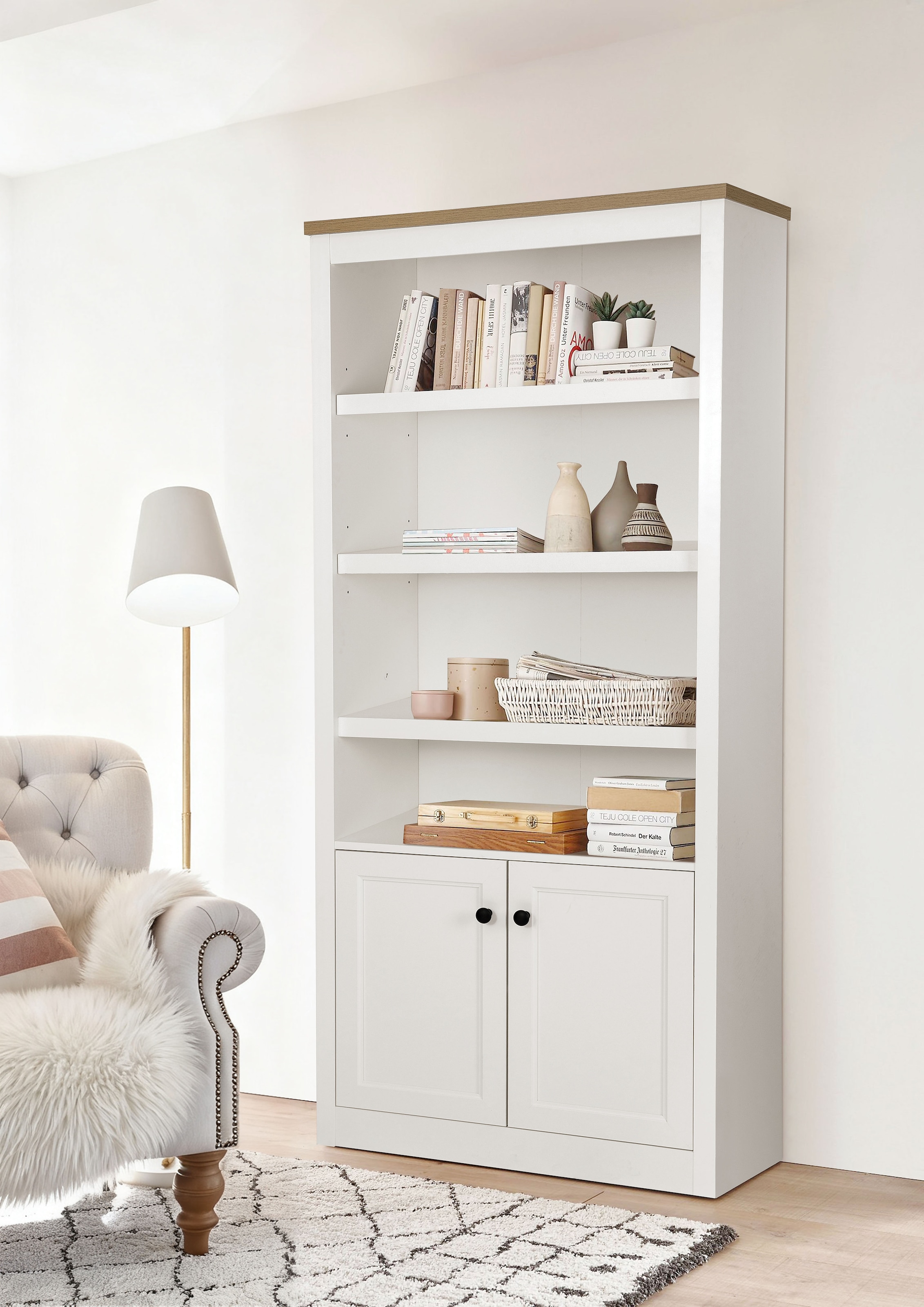 OTTO home Standregal »Rigny« aus MDF, mit Holz-Zierleiste, schwarzem Metall günstig online kaufen