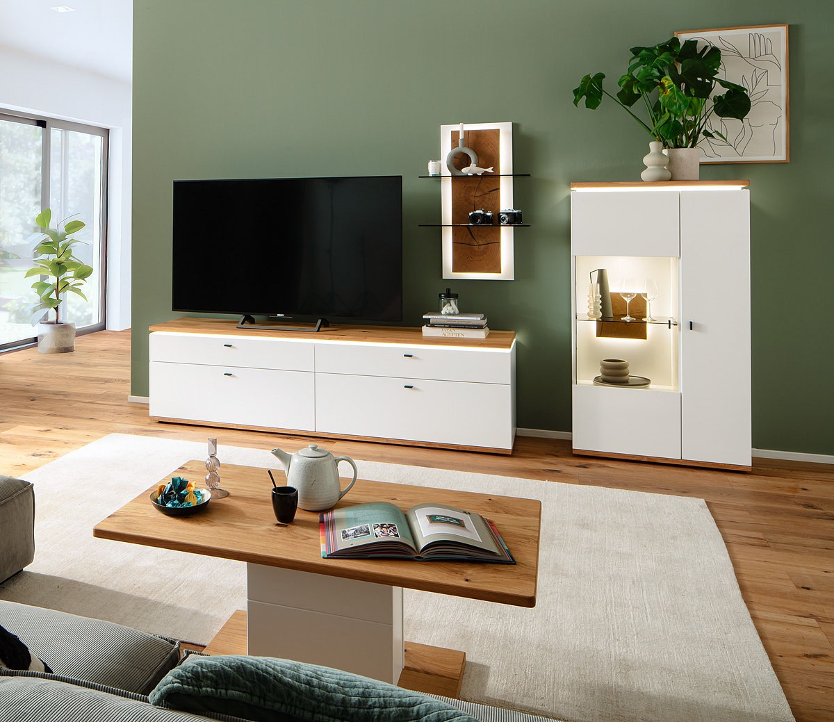 MCA furniture Wandregal »Matadi Wandregal«, (1 St.), Wandregal, Soft White, Holzabsetzung, 2 Glasablagen, Breite 60cm