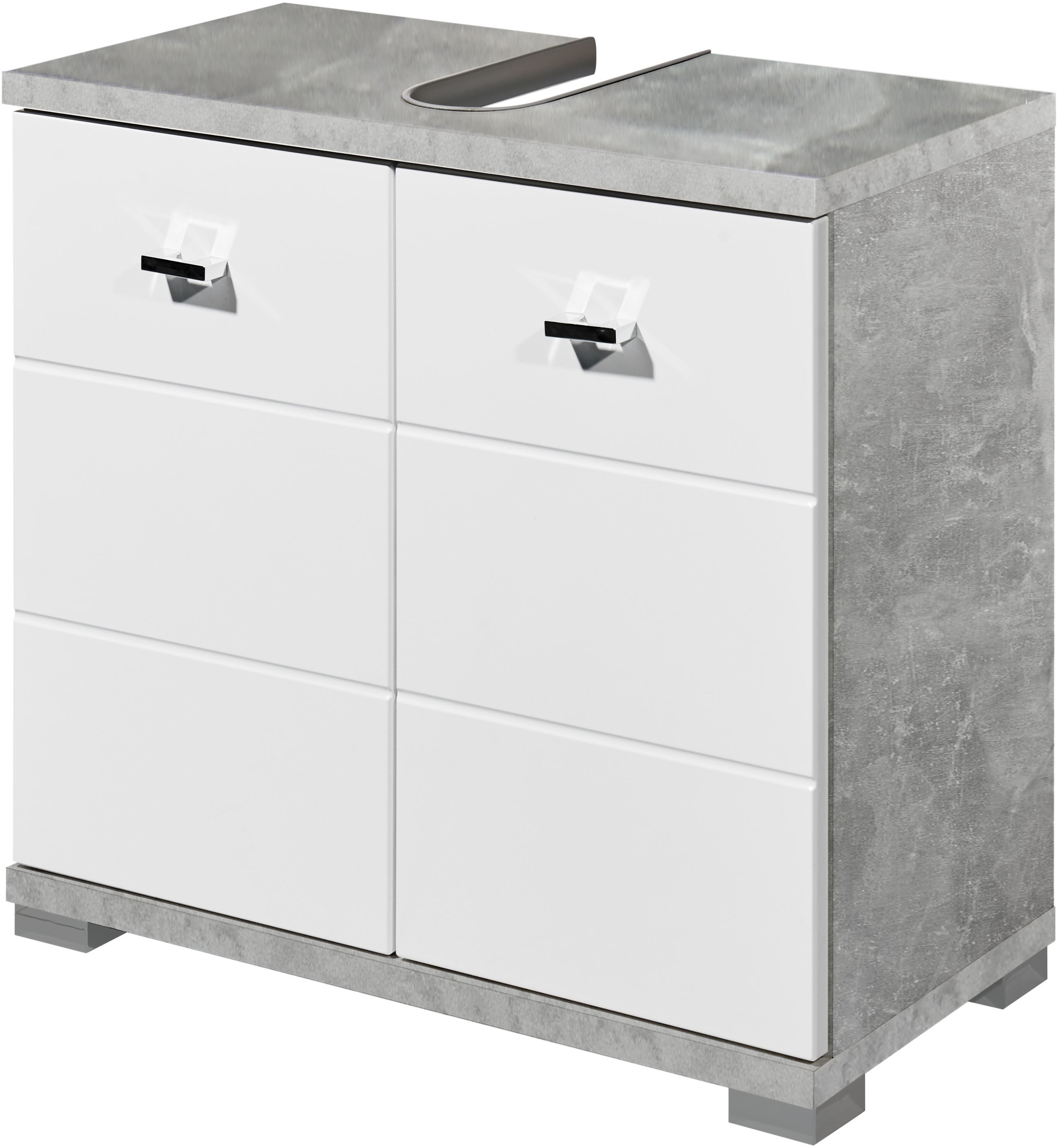 BASIC BY BALCULINA Waschbeckenunterschrank »Pool, Badezimmerschrank BxHxT 60x57x31« 1 Stk. tlg. Breite 60cm, Tür L/R montierbar beton/weiß Hochglanz