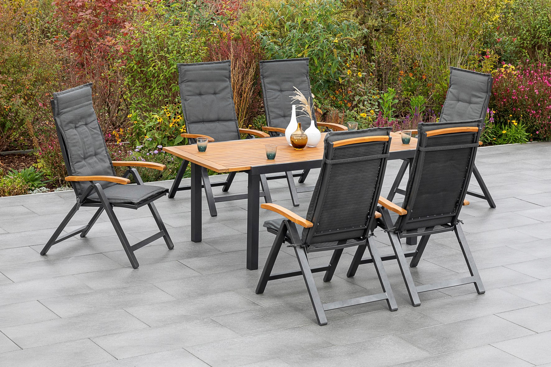 MERXX Garten-Essgruppe »Tilos« 7 Stk. tlg. 6 Klappsessel mit ausziehbarem T günstig online kaufen