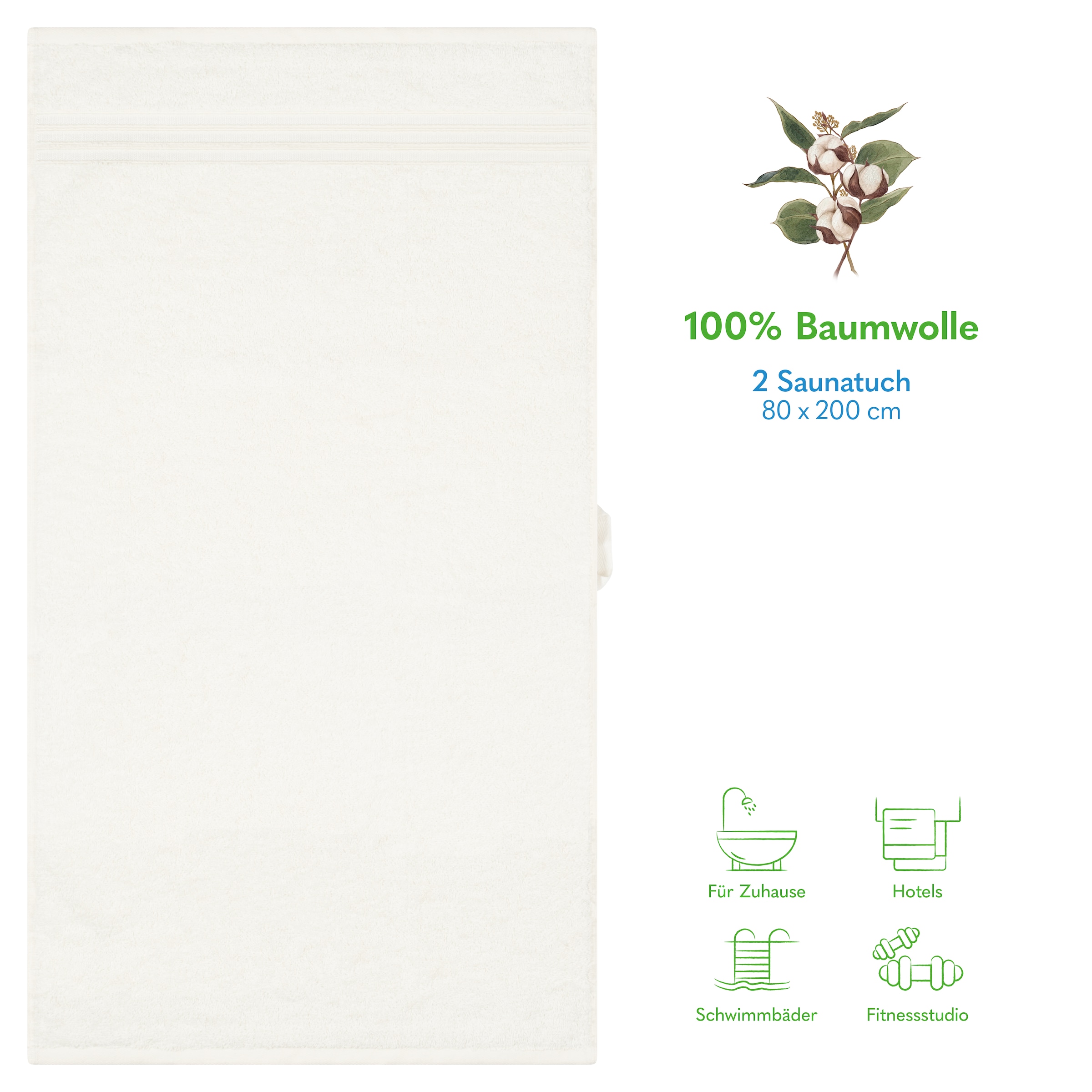 HAMMETEX Saunatuch »Hammetex 2er Set extra große Saunatücher«, (Packung, 2 St., 80x200 Saunatücher), 100% Baumwolle – Weich & Saugfähig – Luxuriöse Große Spa-Badetücher