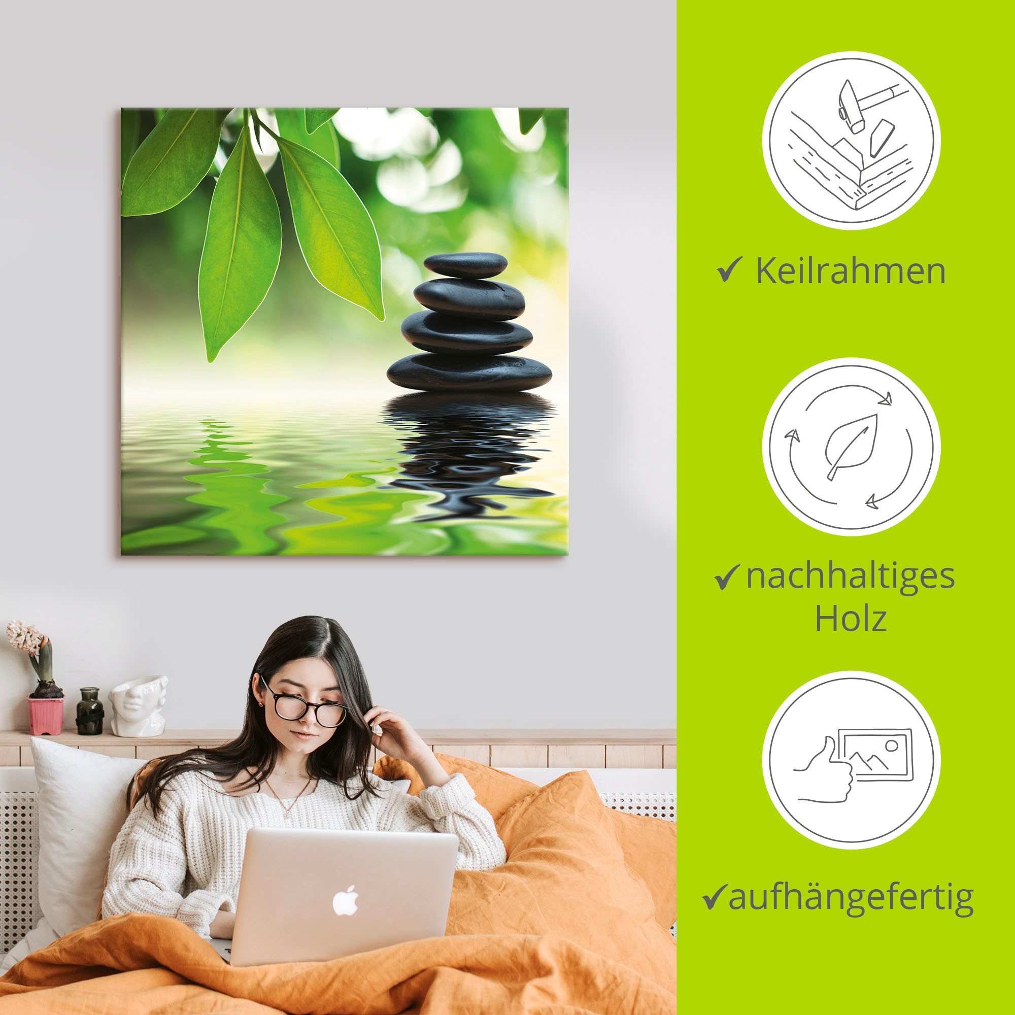 Artland Wandbild »Zen Steinpyramide auf Wasseroberfläche«, Zen, (1 St.), als Leinwandbild, Poster, Wandaufkleber in verschied. Größen