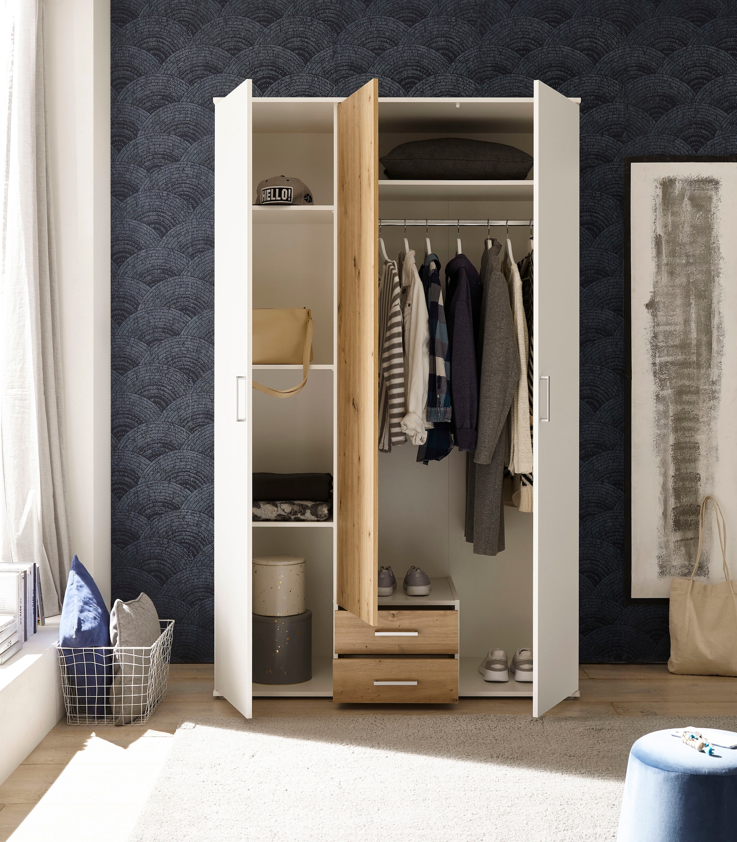Schlafkontor Kleiderschrank »Marburg Bestseller Schrank Garderobe mit Schubladen«, Schlafzimmerschrank in Top Qualität, in 2 Breiten