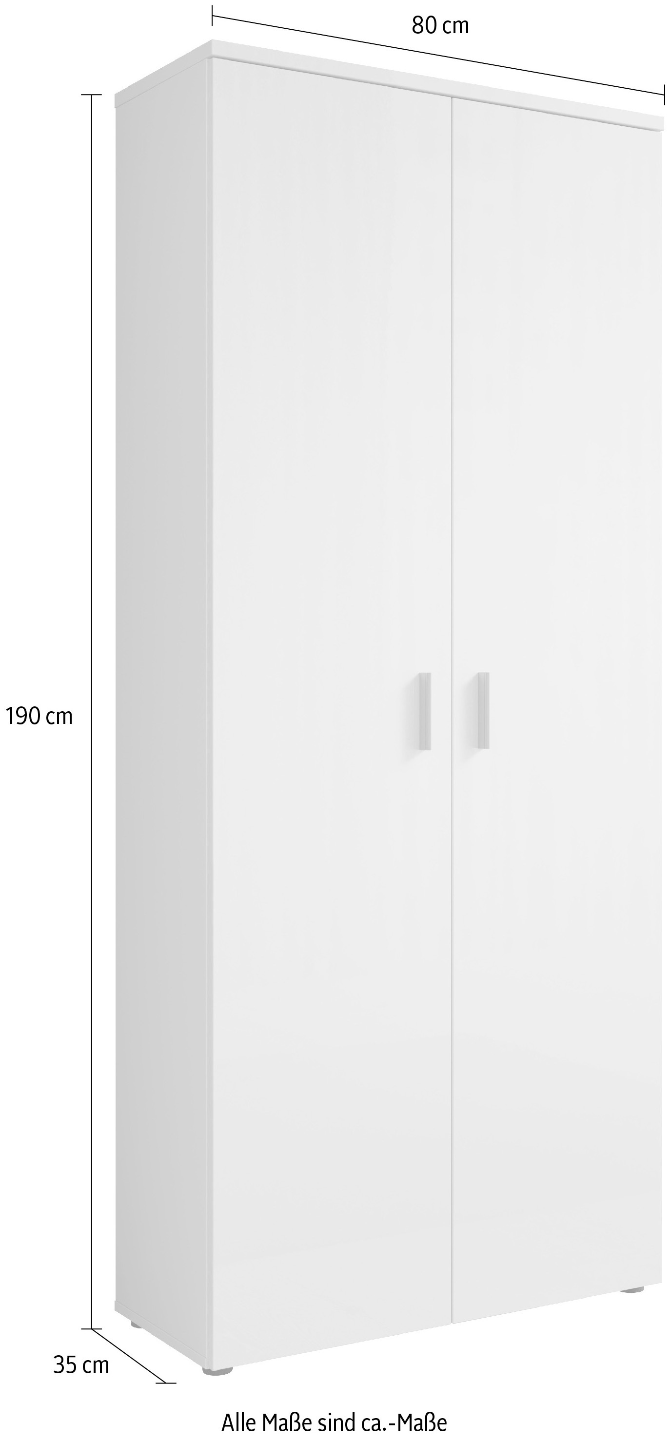HBZ Schuhschrank »Lincoln weiß Glanz, BxHxT 80x190x35 cm«, (1 St.), Schuhschrank mit 2 Türen, 9 Einlegeböden, 2 feste Böden