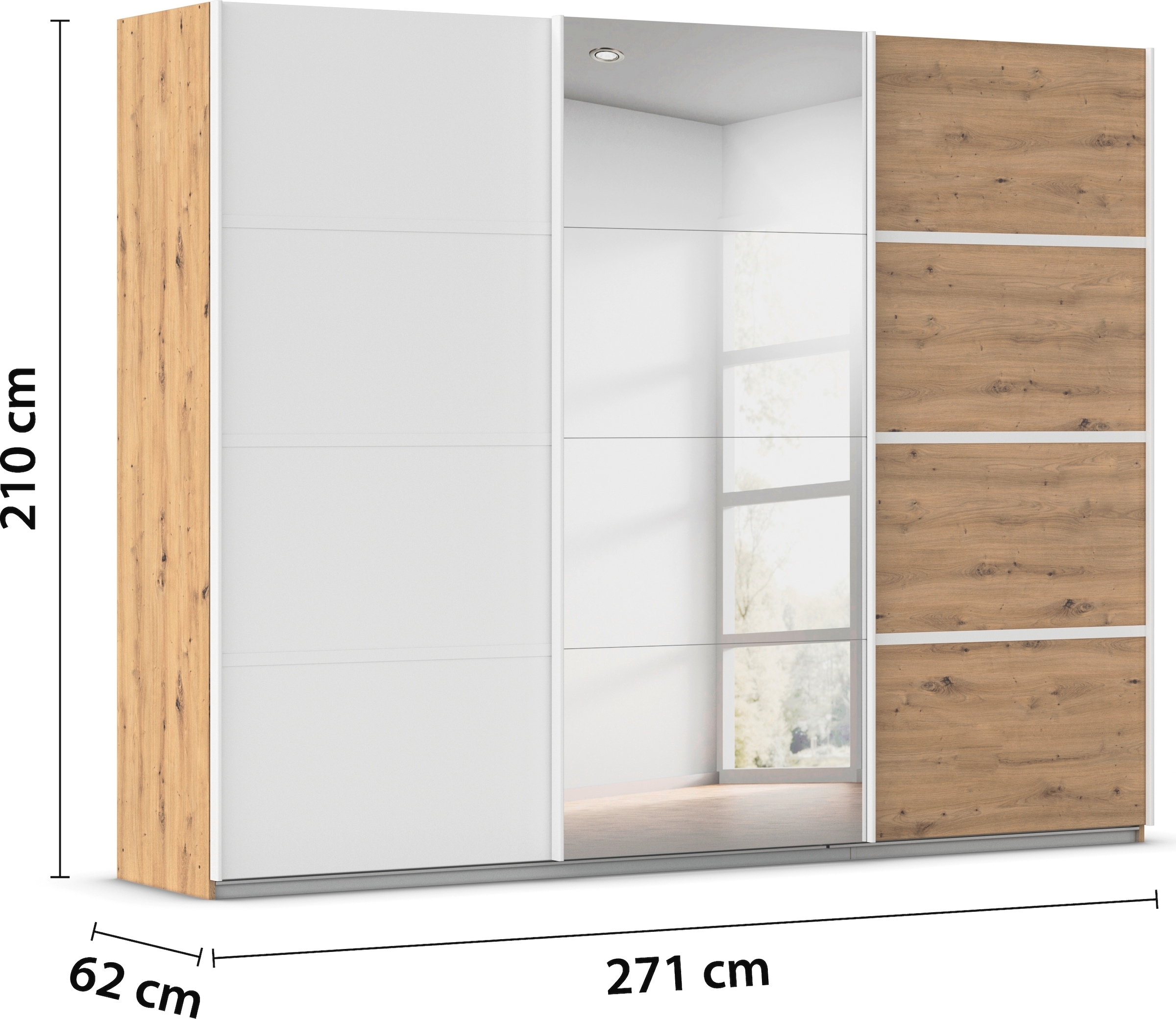 rauch Kleiderschrank »Schwebetürenschrank OTTO´s Choice Garderobe Schrank TOP ANGEBOT Avola«, (in 3 verschiedenen Ausstattungen BASIC/CLASSIC/PREMIUM inkl. Spiegel), mit eleganten Zierleisten in Chrom, Schwarz oder Weiß MADE IN GERMANY