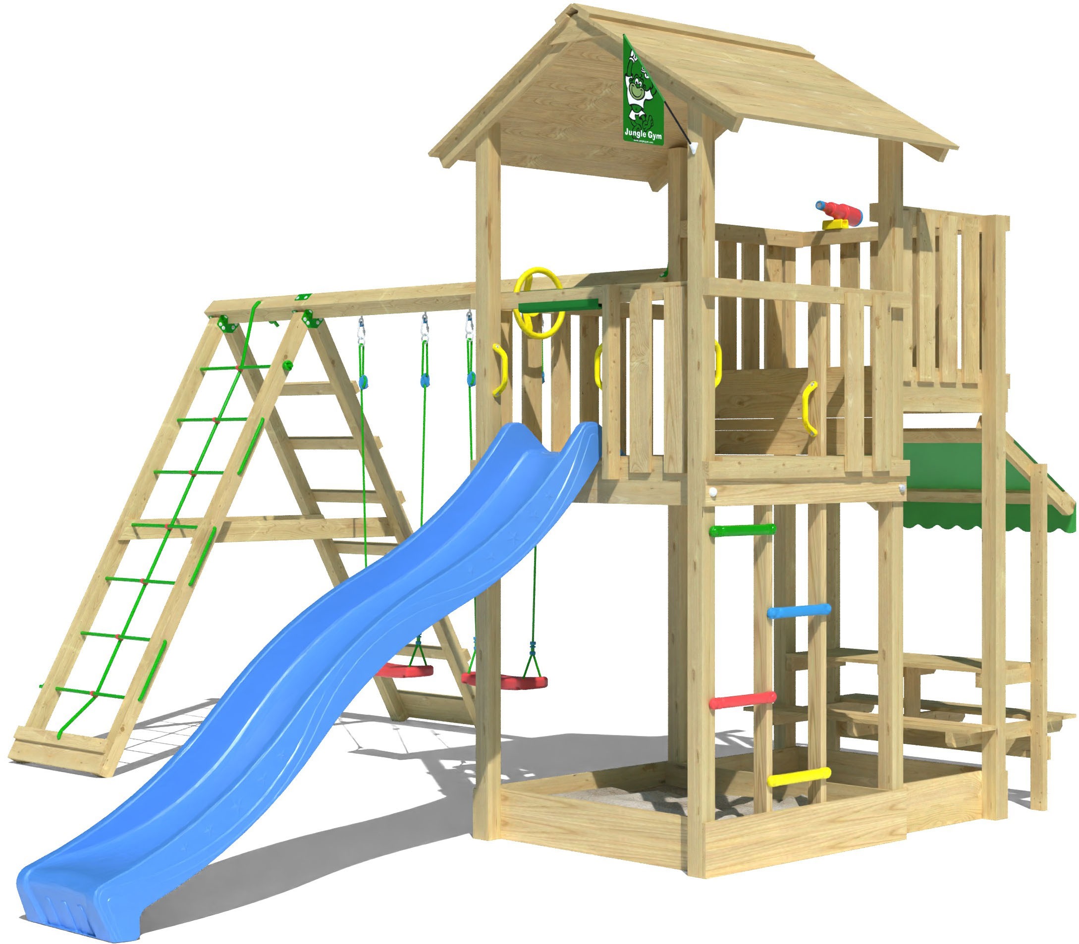 Jungle Gym Spielturm »Veranda«, (Set), Spielanlage mit Schaukel, Kletterbock und Rutsche mit Wasseranschluss