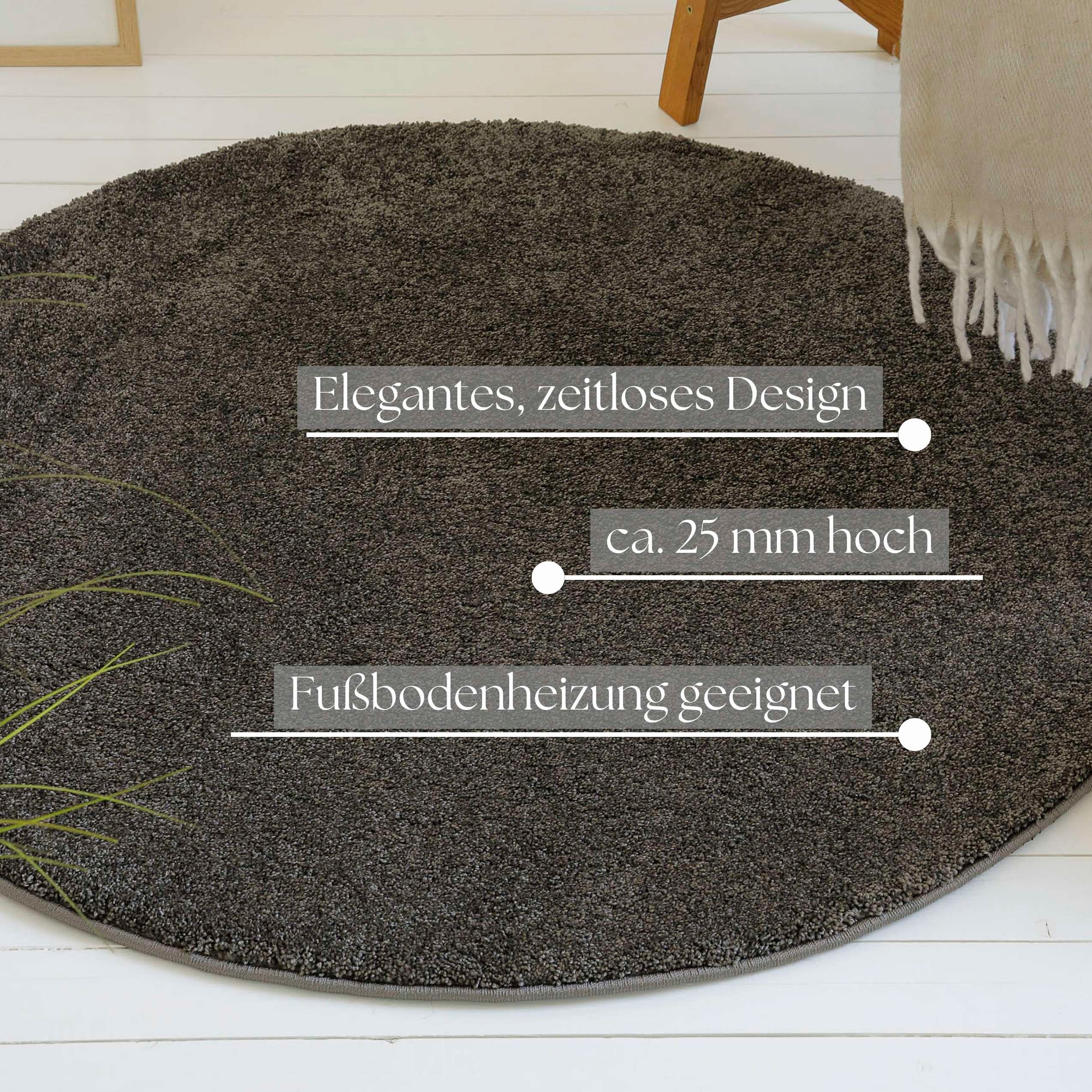 my home Hochflor-Teppich »Yvaine«, rund, 25 mm Höhe, Langflor, Shaggy, dichter weicher Hochflor, meliert, Wohnzimmer