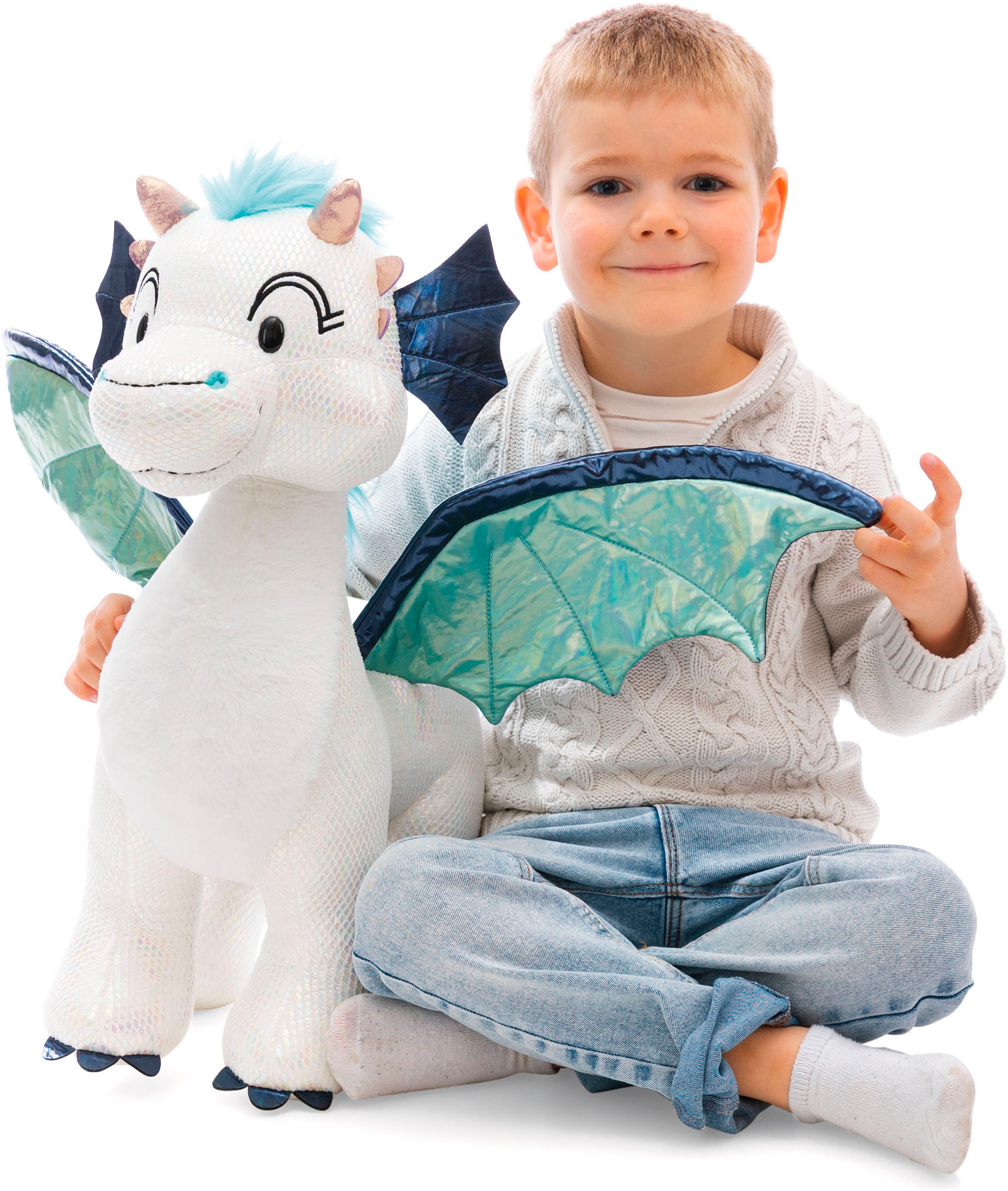 Nici Kuscheltier »Winter, Drache Zafura, 50 cm stehend«, sitzend; enthält recyceltes Material