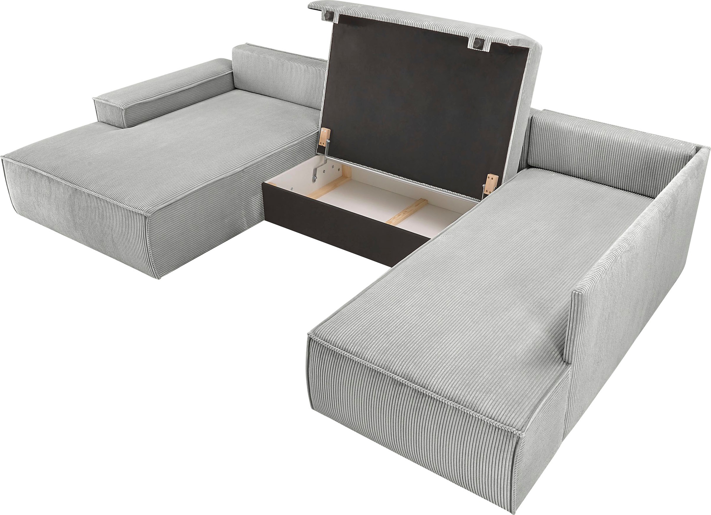 Home affaire Wohnlandschaft »SHERWOOD 329 cm, U-Form, Schlafsofa,«, Schlaffunktion m. Bettkasten (194x139 cm), Cord, Vintage, Samtvelours