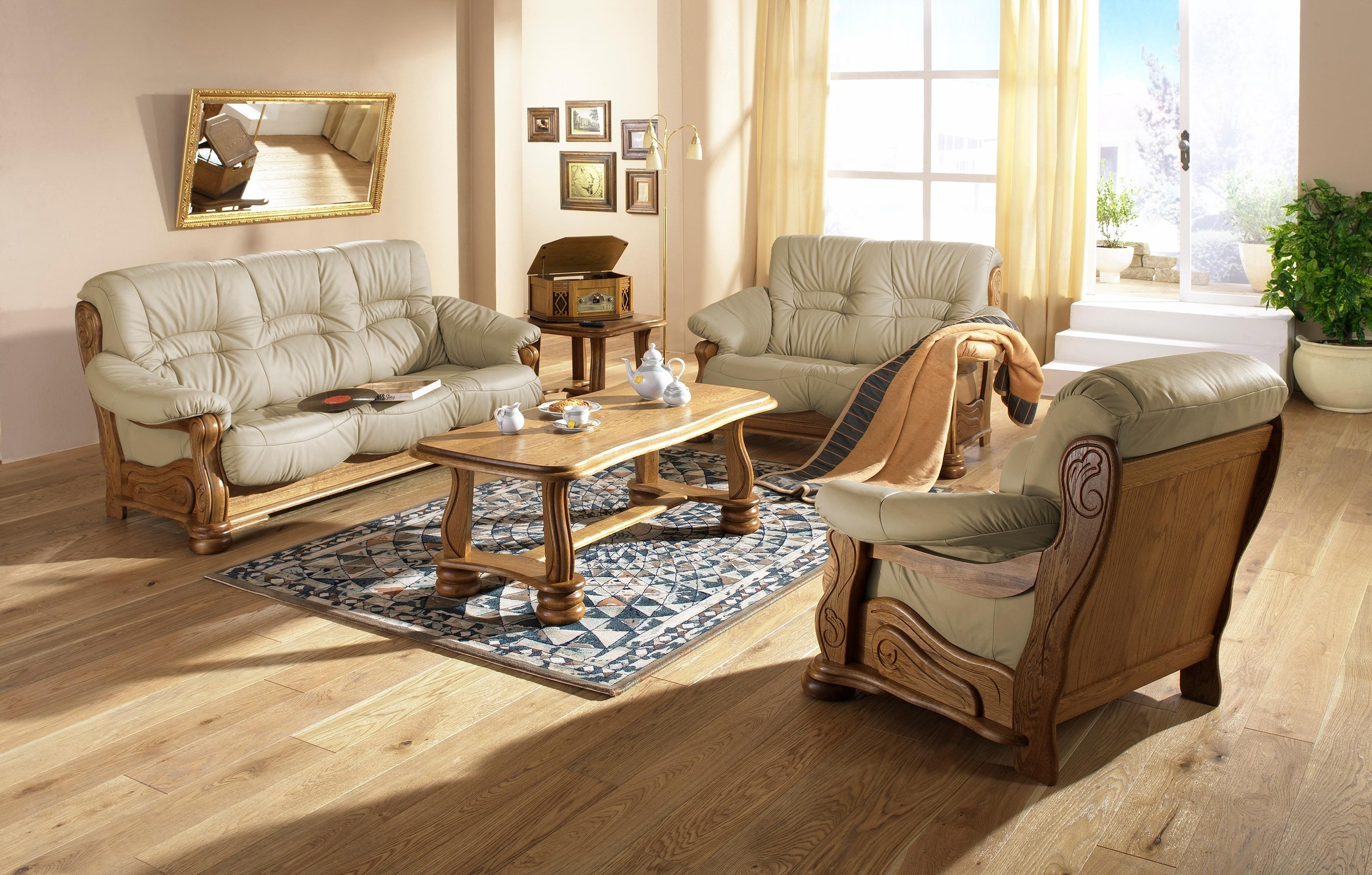 Max Winzer® 2-Sitzer »Texas, dekoratives Holzgestell aus Eiche mit gefrästen Ornamenten«, bequemer Retro Klassiker, kompakte Stellfläche Breite 147cm