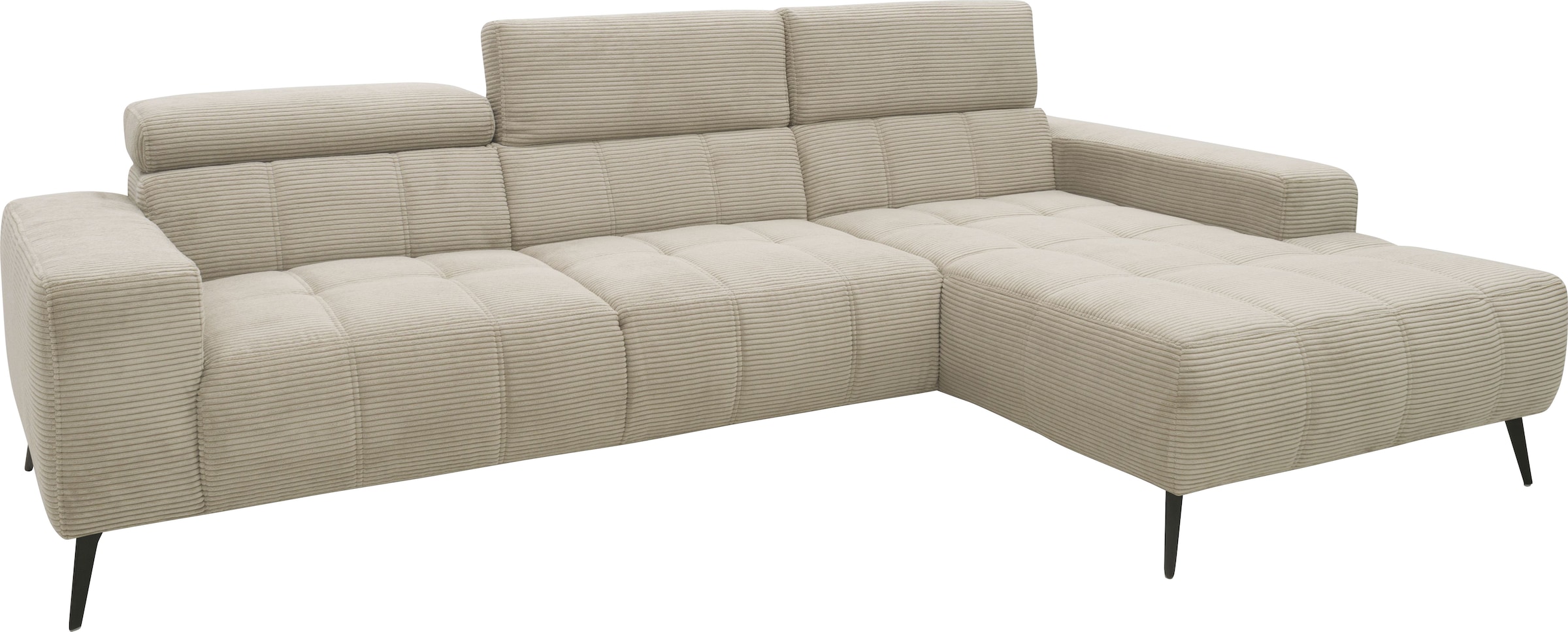 DOMO collection Ecksofa »Trento L-Form, mit Kufenfuß oder Einzelfuß«, wahlweise mit Kopfteilverstellung, Recamiere links/rechts bestellbar