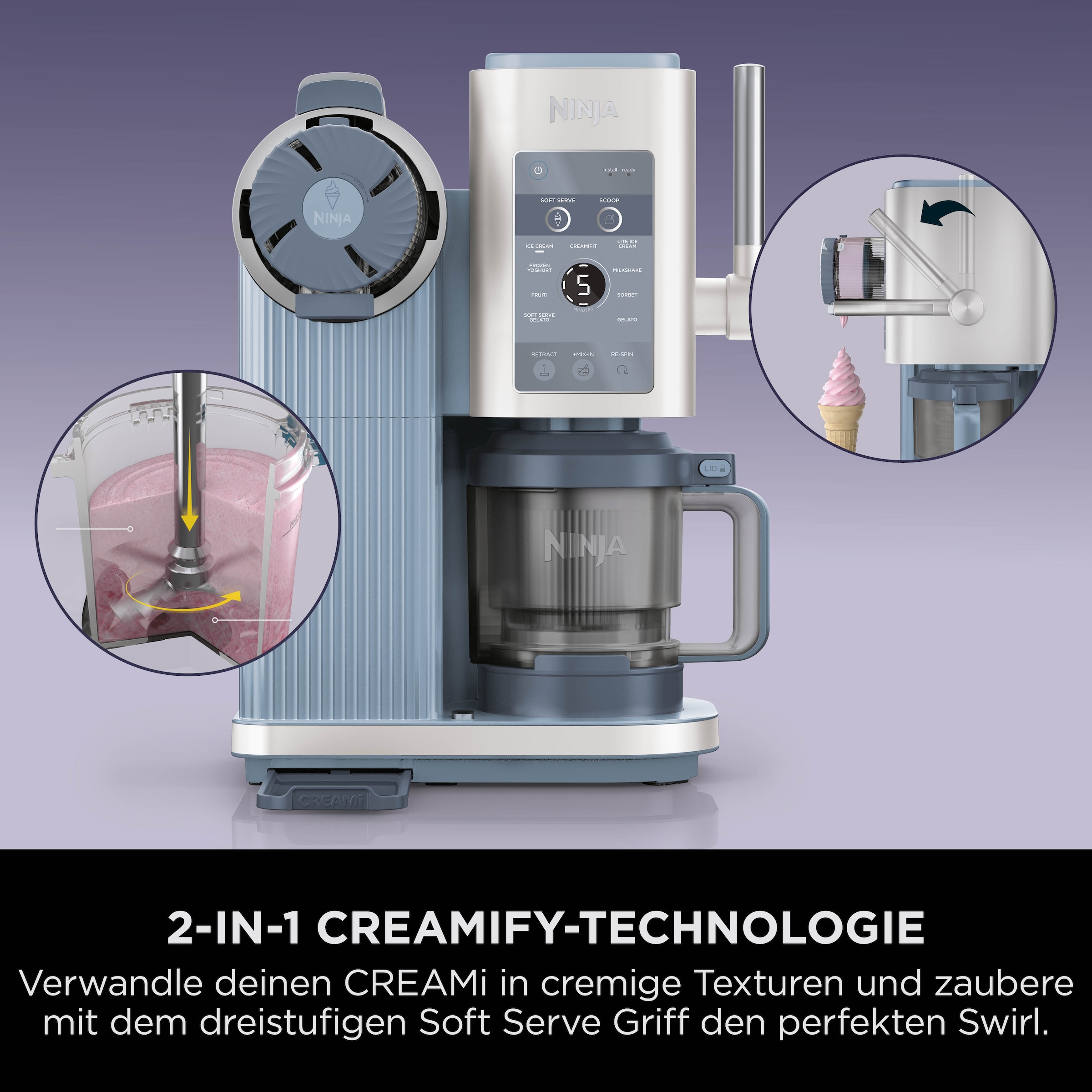 NINJA Eismaschine »Ninja CREAMi Scoop & Swirl 13-in-1 Softeis- und Eismaschine NC702EU« 0,48 l proteinreiche Leckereien mit weniger als 150 kcal