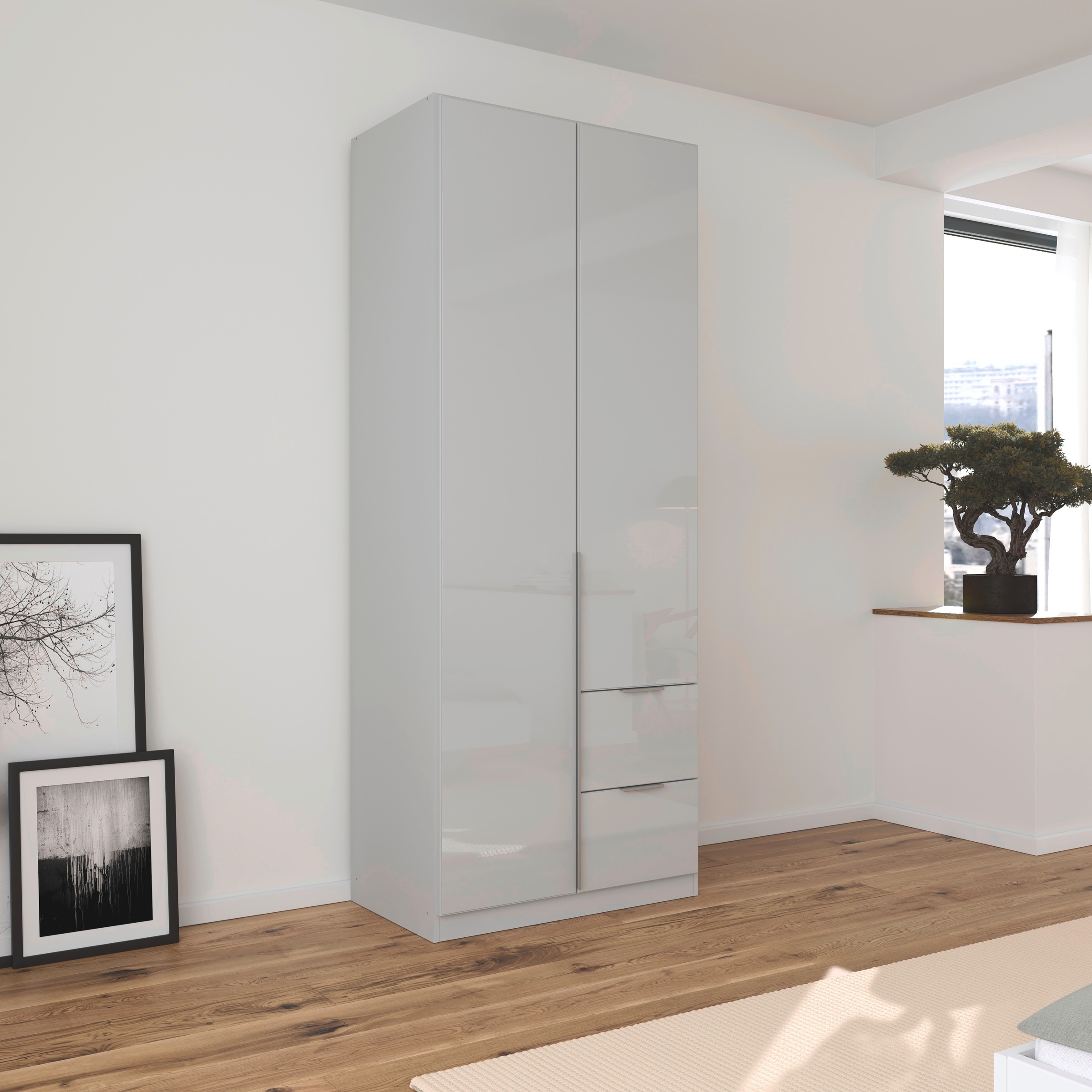 rauch Drehtürenschrank »Kleiderschrank Kleiderschränke Schrank Garderobe AGORDO mit Glasfront«, (in zwei Griff-Farben, Breiten 91-360 cm), mit Außenschubkästen, in 7 Breiten und 2 Höhen MADE IN GERMANY
