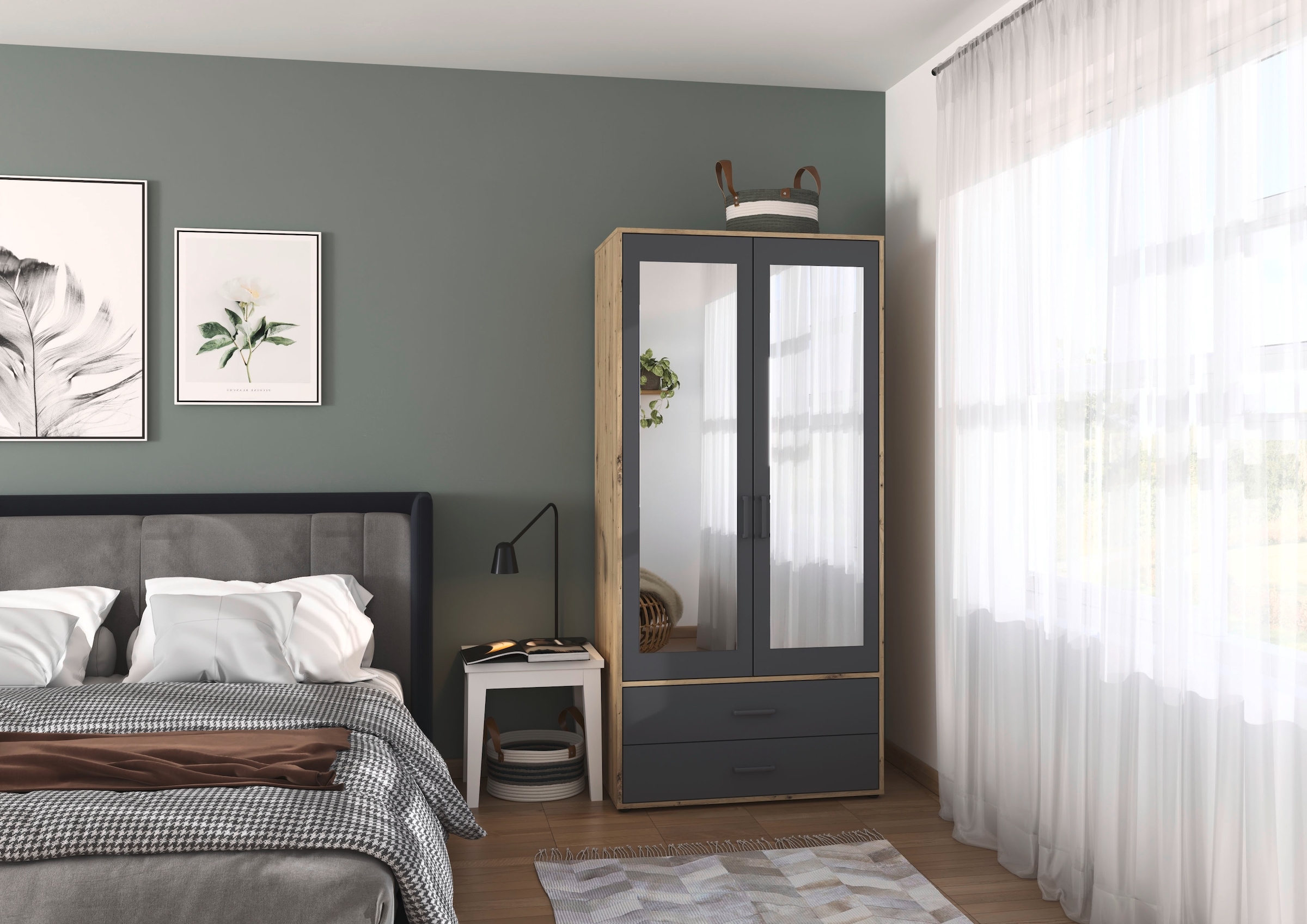 rauch Drehtürenschrank »Kleiderschrank Schrank Garderobe Wäscheschrank VOYAGER« in 3 verschiedenen Ausstattungen BASIC/CLASSIC/PREMIUM,  mit modernen Griffen in Graumetallic, inkl. Schubkästen und Spiegel