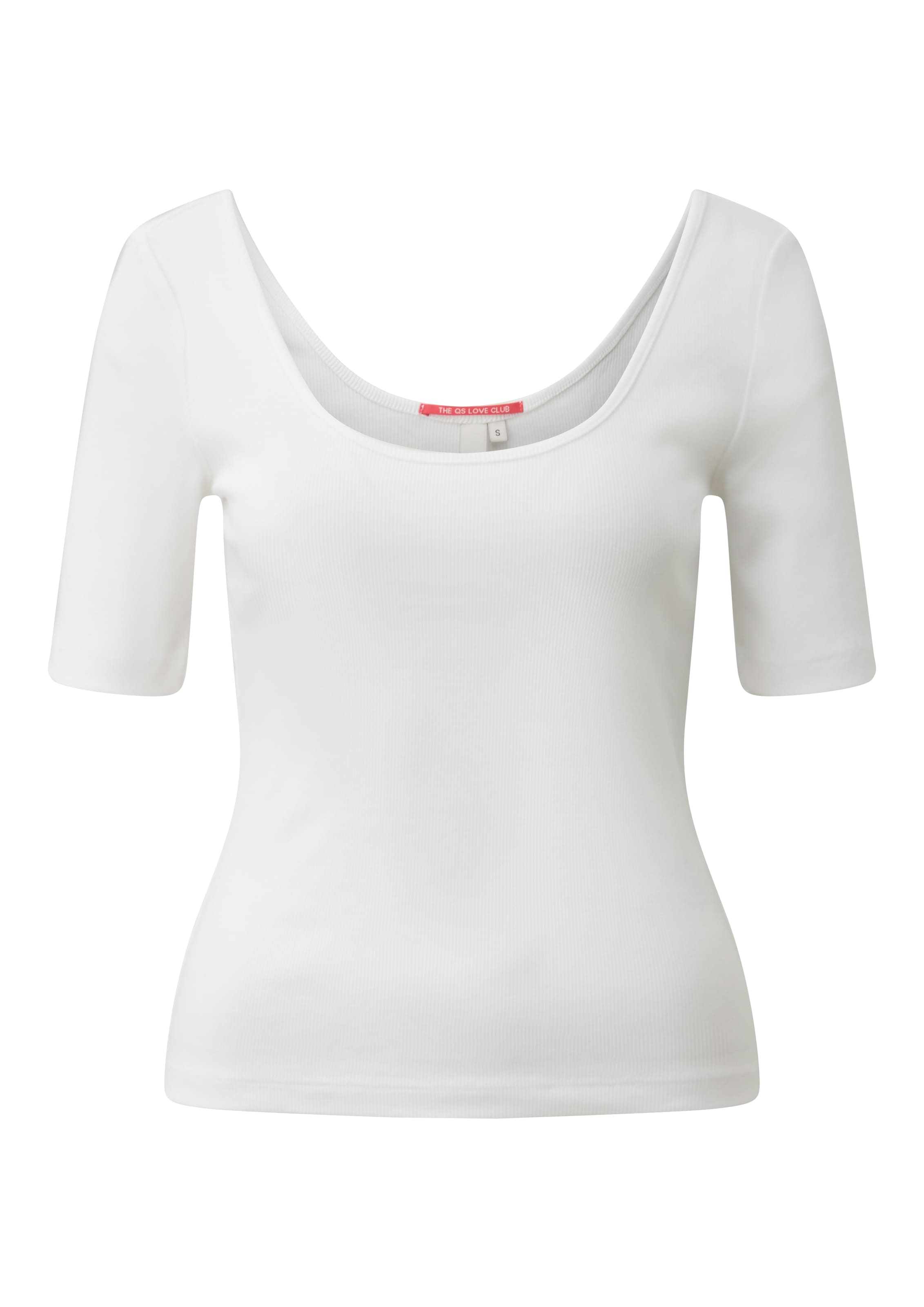 QS Rundhalsshirt Sommershirt mit weitem Rundhals vorn und hinten
