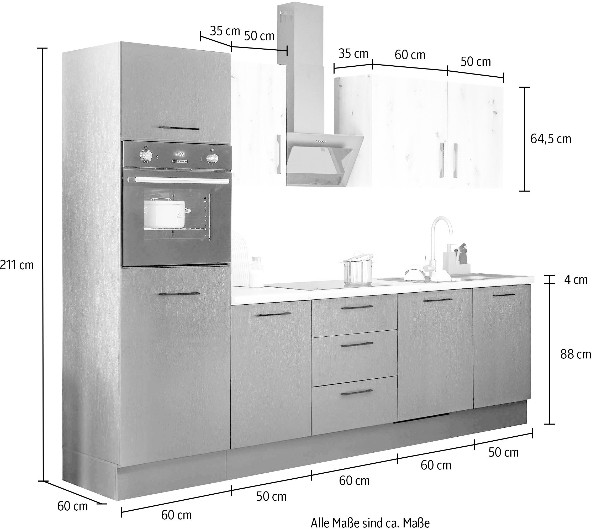 BASIC by Balculina Küchenzeile »Turin«, Breite 280 cm, wahlweise mit E-Geräten
